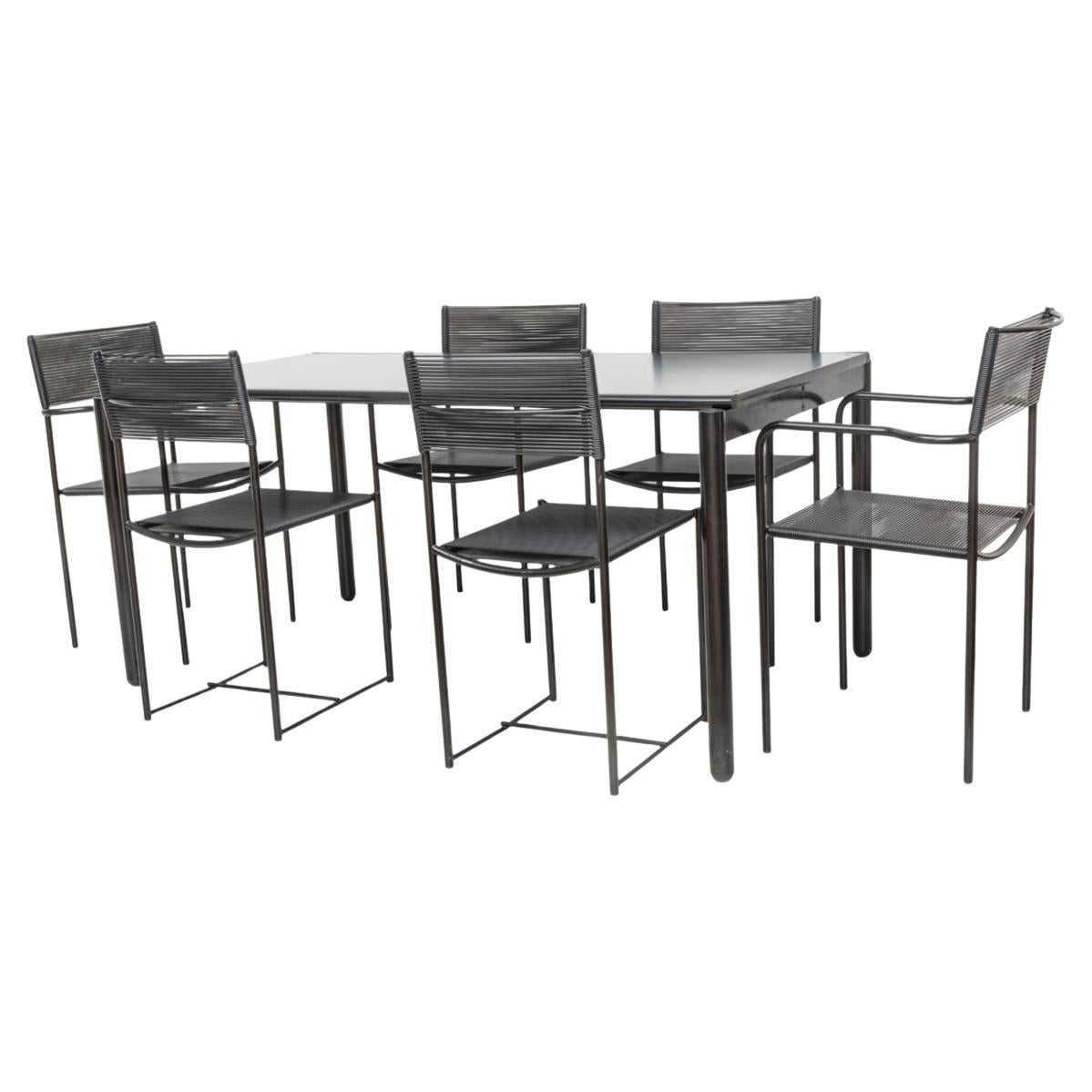 Late 20th Century Post modern 6 Black Spaghetti Patio chairs & table set by Giandomenico Belotti For Sale