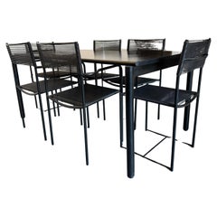 Ensemble de 6 chaises de patio et tables Spaghetti noires postmodernes de Giandomenico Belotti
