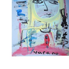 Postmodern Abstract Cubist Portrait Painting of a Woman on Blue