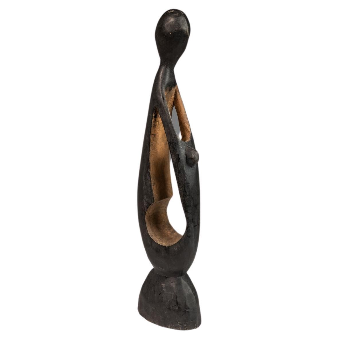 Post Modern Abstract Hand-Carved Mother & Child Sculpture, USA, c. 1970's For Sale
