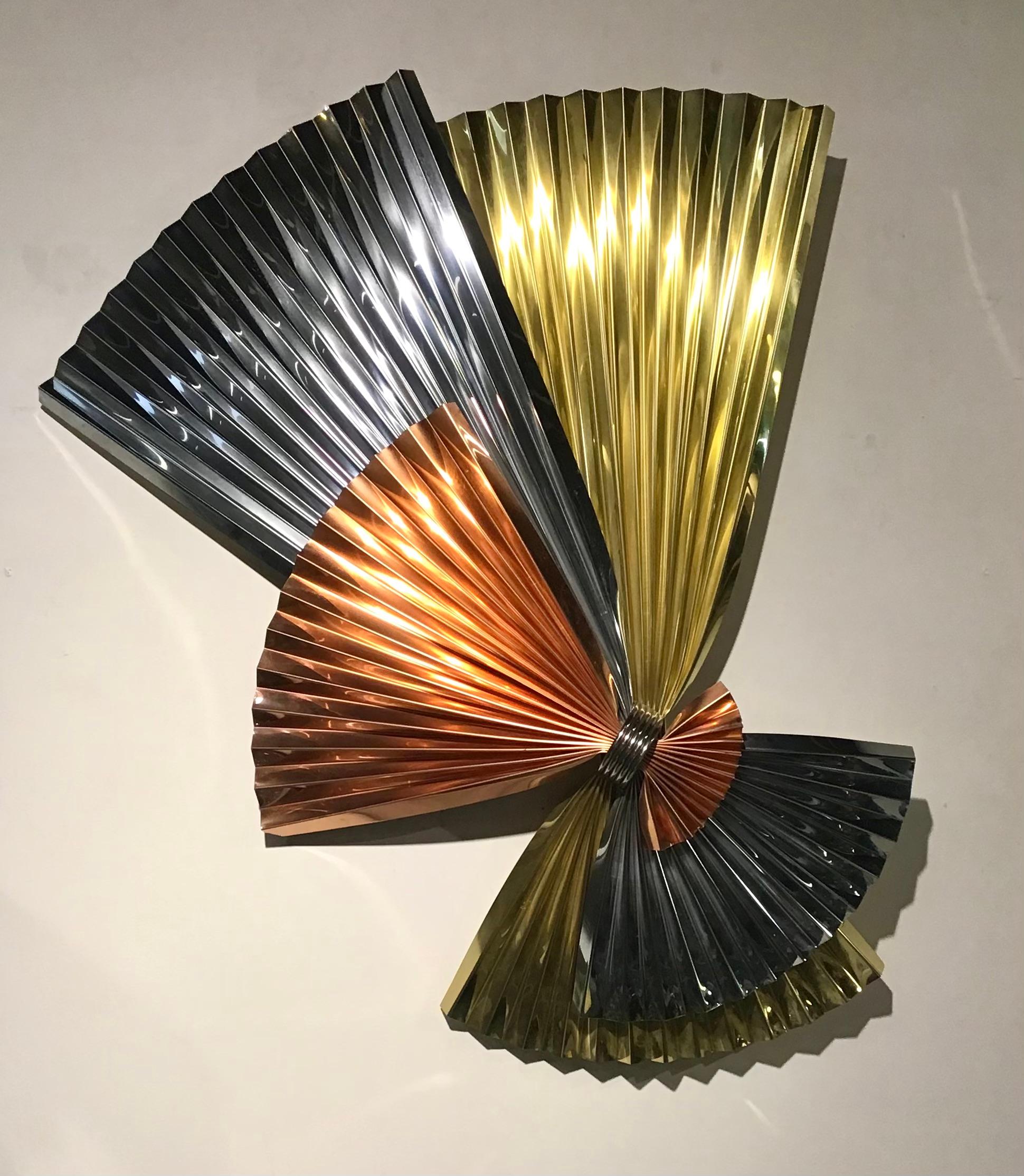 Postmoderne abstrakte Metallfächer-Wandskulptur, zugeschrieben C. Jeré im Angebot 4