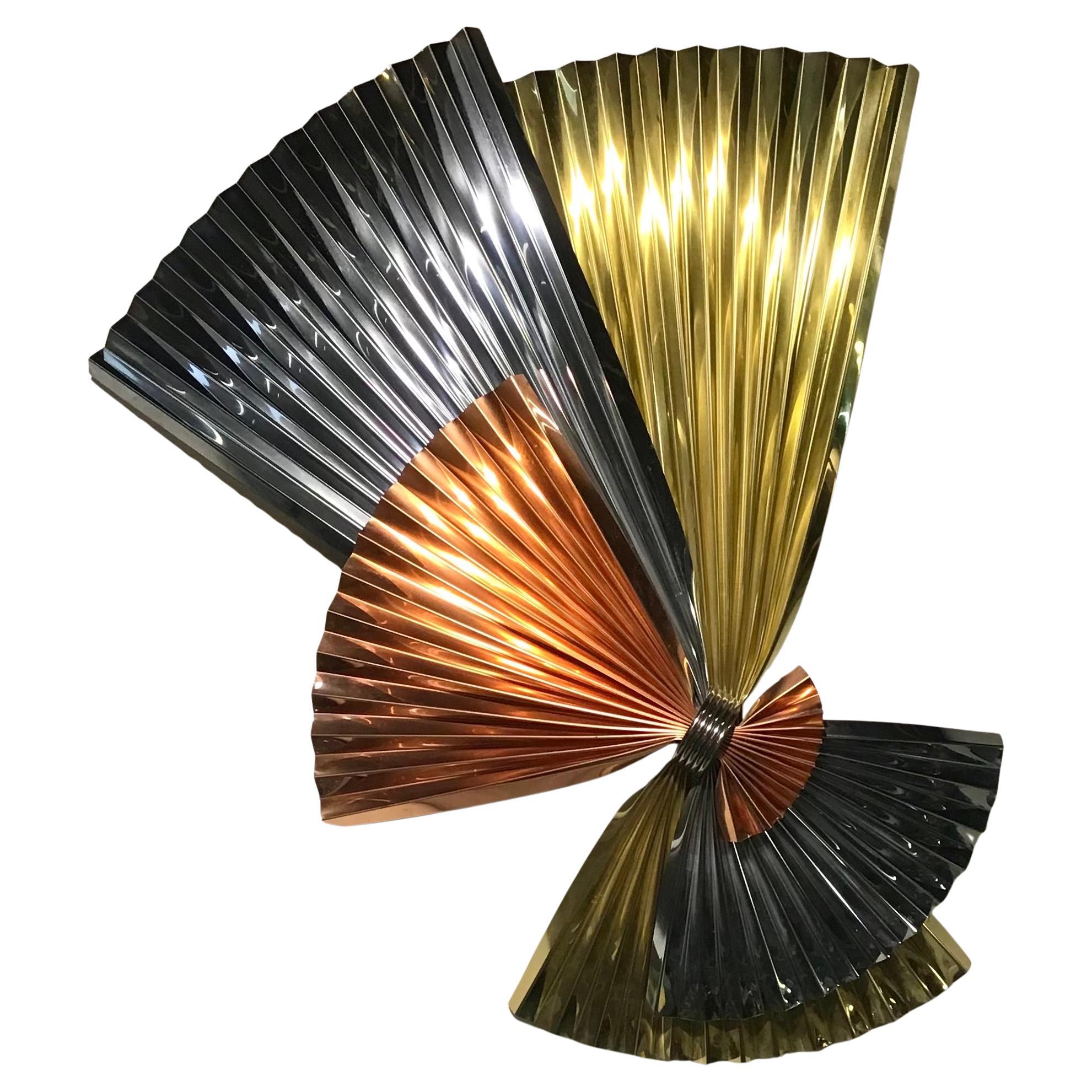Post Modern Abstract Metal Fan Wall Sculpture Attributed to C Jeré
