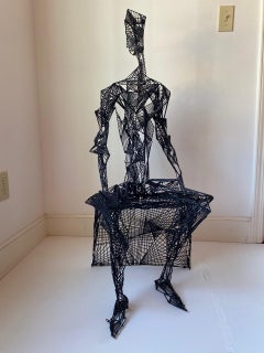Post Modern Abstract Sculpture Man Sitting on Bench