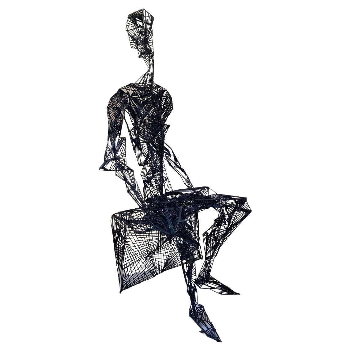 Post Modern Abstract Sculpture Man Sitting on Bench