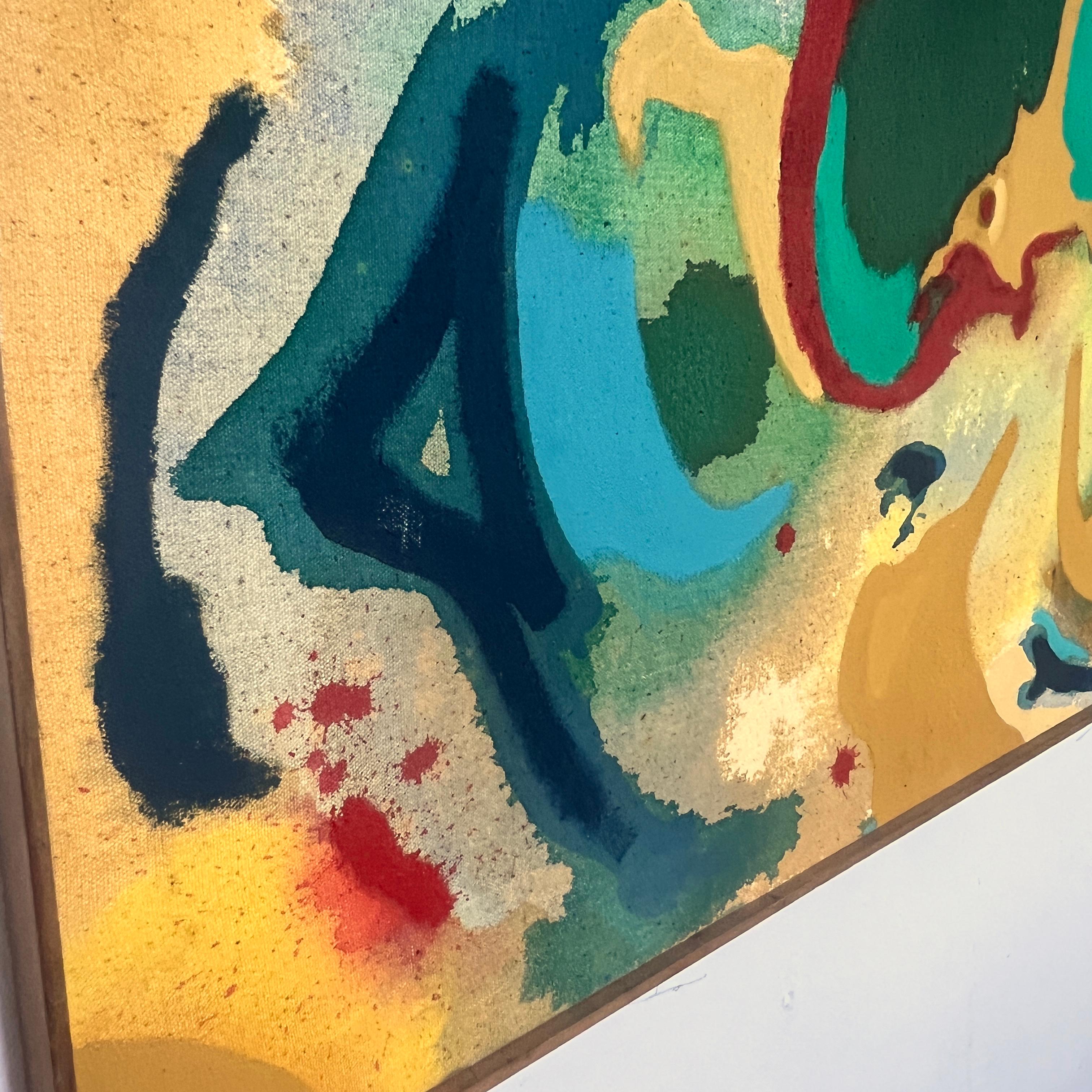 A post modern abstract stain painting in the manner of Helen Frankenthaler or Kenneth Noland.This work on raw canvas is signed A. Cohen, and dated 1980.