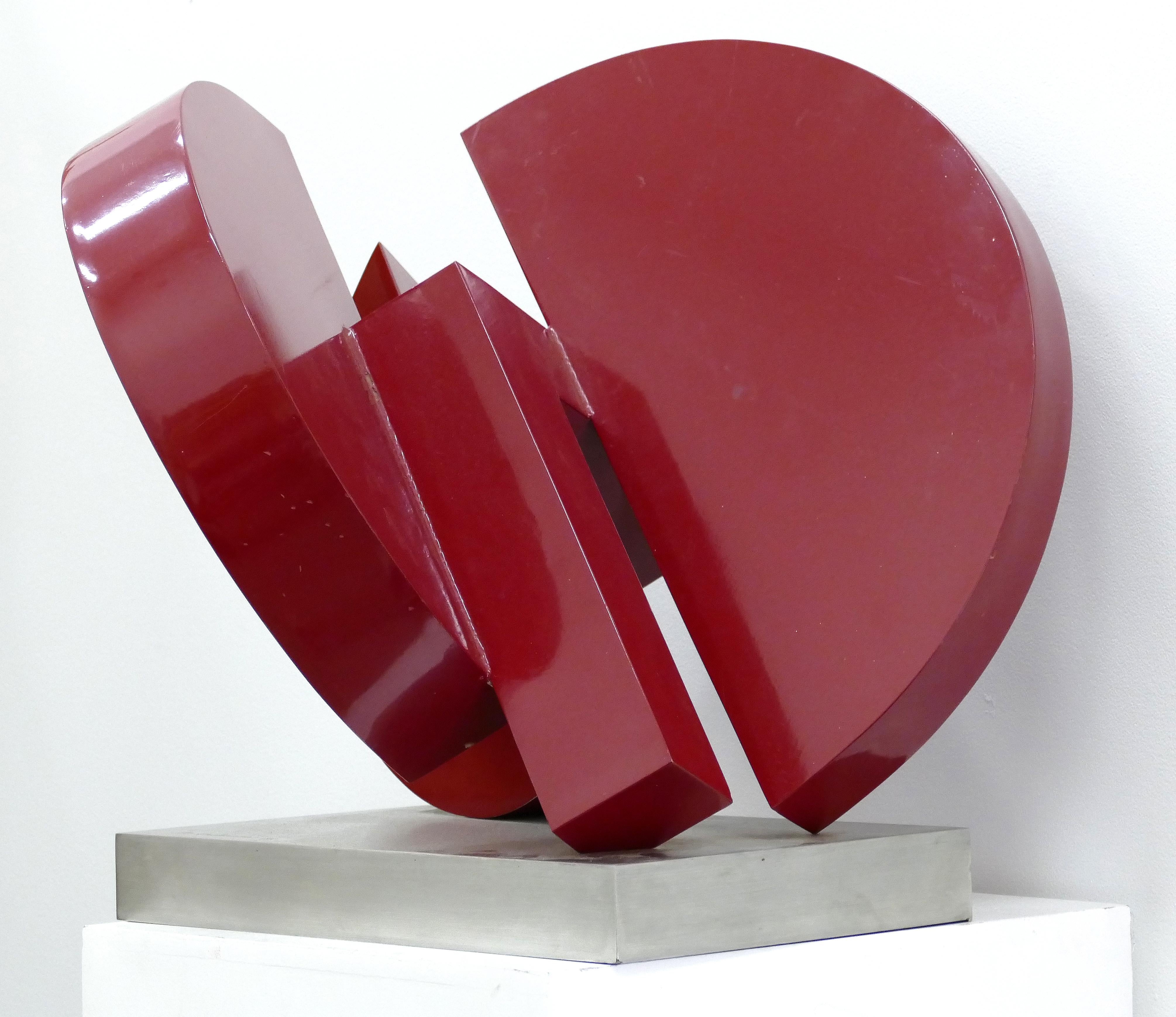 Postmodern abstract steel sculpture by M. Anderson, 1981

Offered for sale is a stunning Postmodern steel sculpture that is presented upon a polished steel base by M. Anderson. The sculpture is finished on all sides when viewed in the round. The