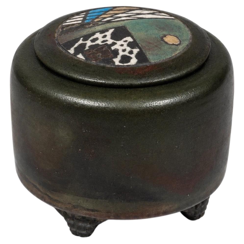 Post-Modern American Studio Raku Ceramic Covered Vessel or Box, circa 1980s For Sale