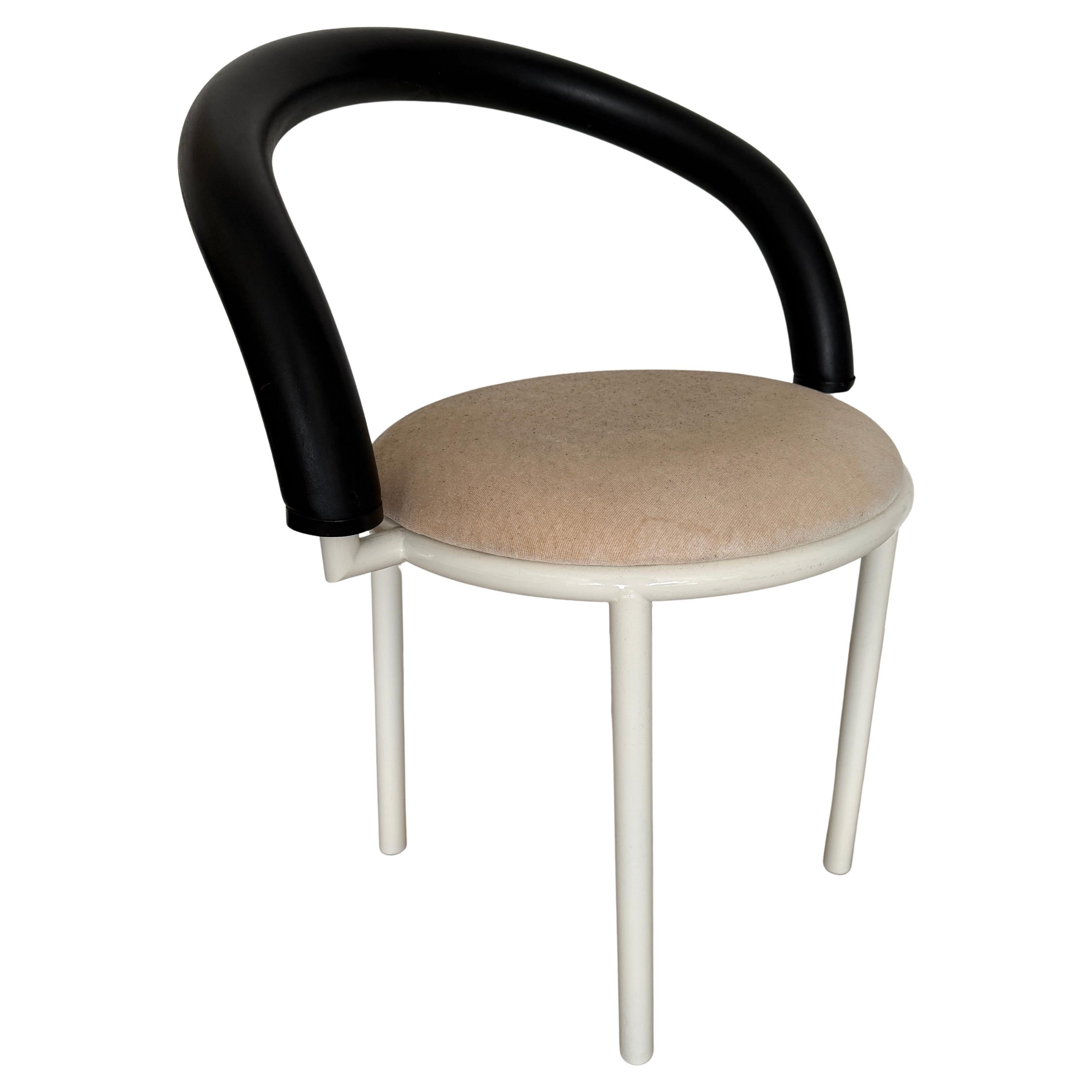 Anna Anselmi for Bieffeplast with white enameled metal tubular frames with Black rubber backrest. Foam cushions. Labeled Bieffeplast, Padova, Italy label on the underside.

(2) Available - Listing is for (1) Chair

Each chair measures H 30
