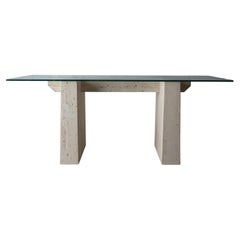 Post Modern Architectural Unfilled Travertine Table Desk