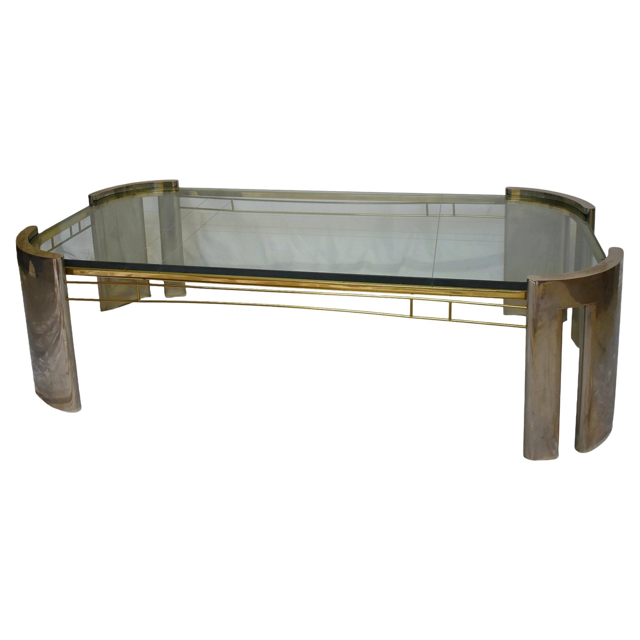 Post Modern Art Deco Inspired Chrome, Brass & Glass Coffee Table by Lorin Marsh
