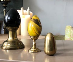 Postmodern Art Glass and Brass Egg & Holster Set, Memphis Inspired