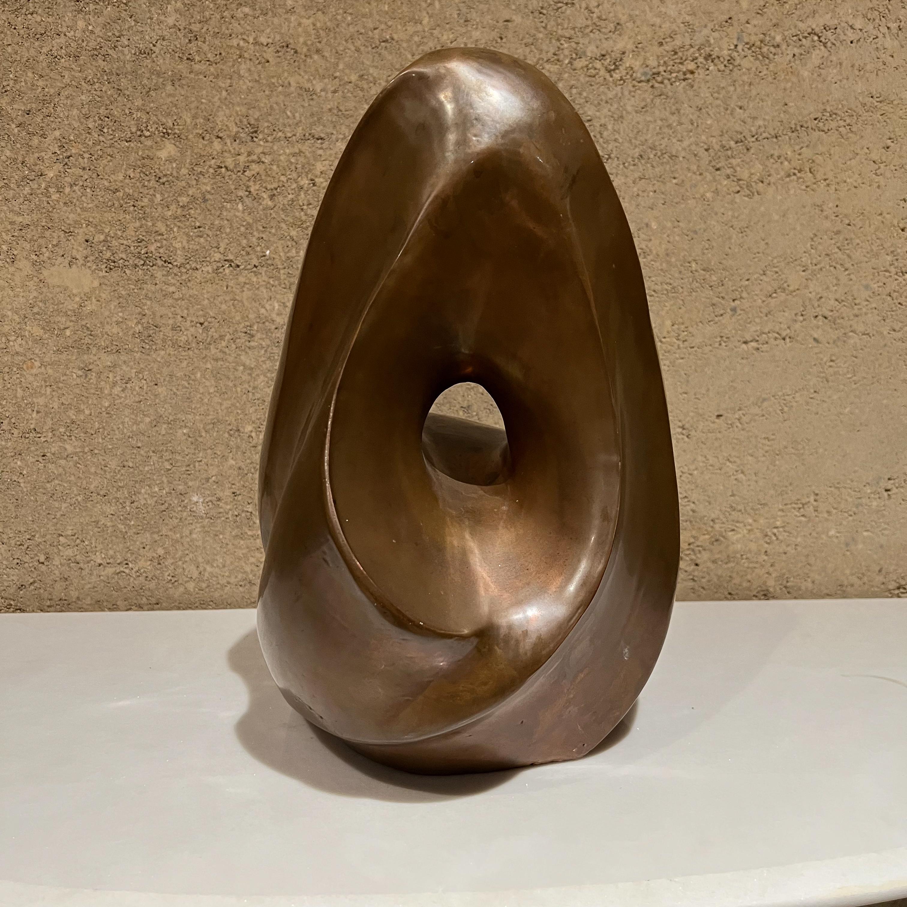 Late 20th Century 1980s Post Modern Art Table Sculpture in Organic Swirled Copper Signed  For Sale