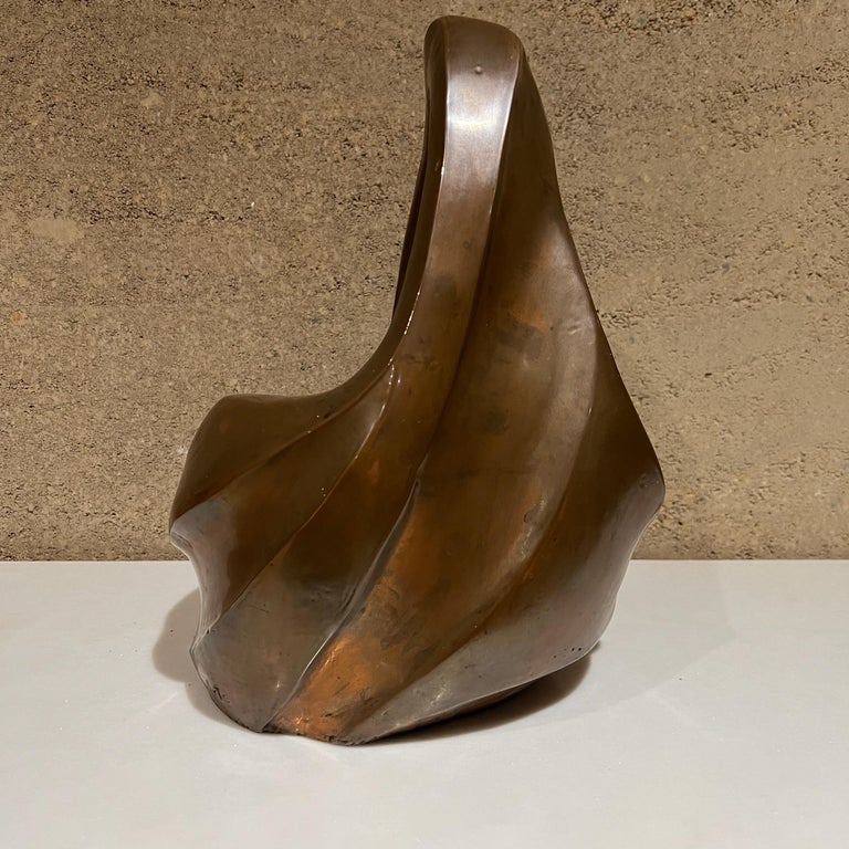 1980s Post Modern Art Table Sculpture in Organic Swirled Copper Signed