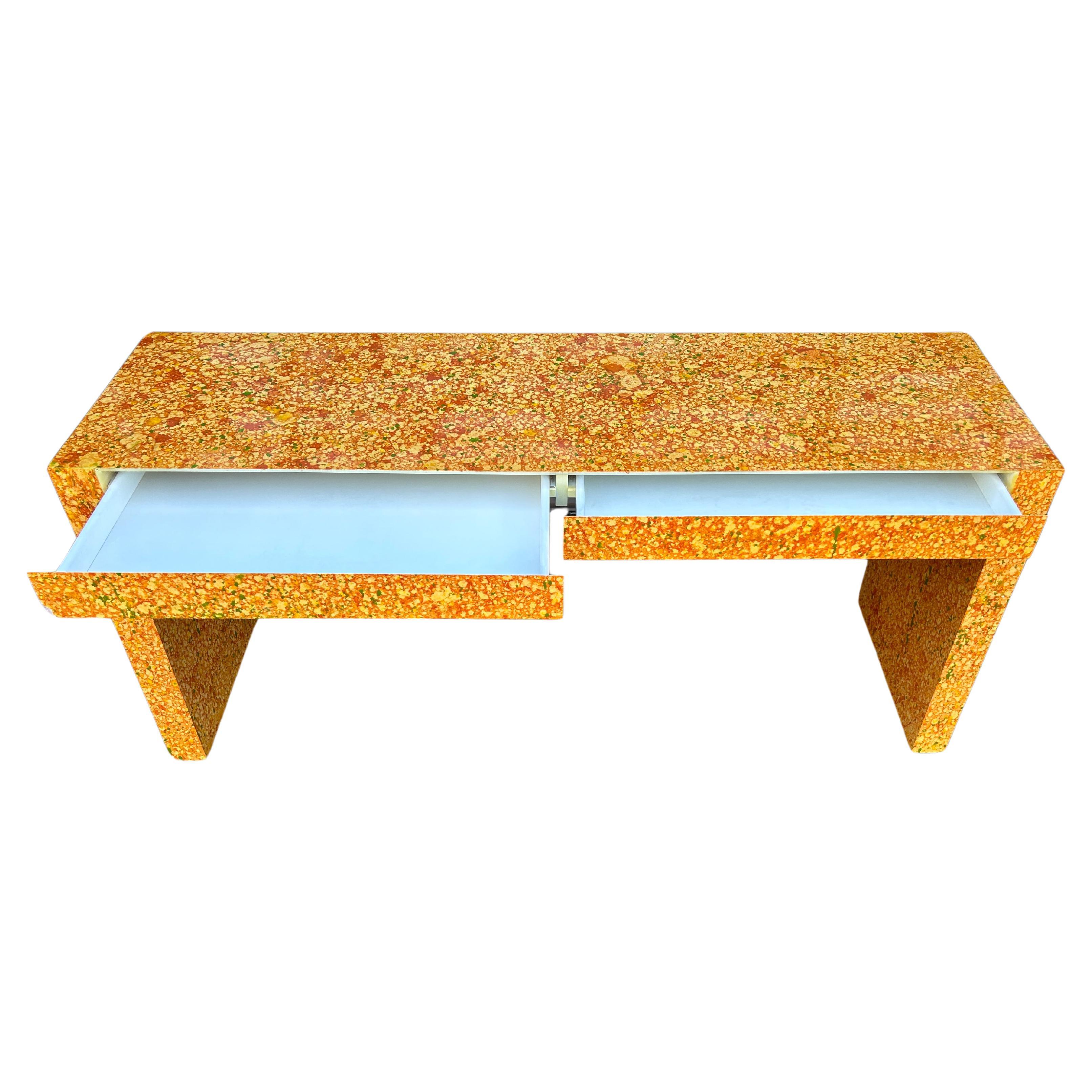 Woodwork Post Modern artistic funky Painted 2 Drawer narrow Desk or console table For Sale