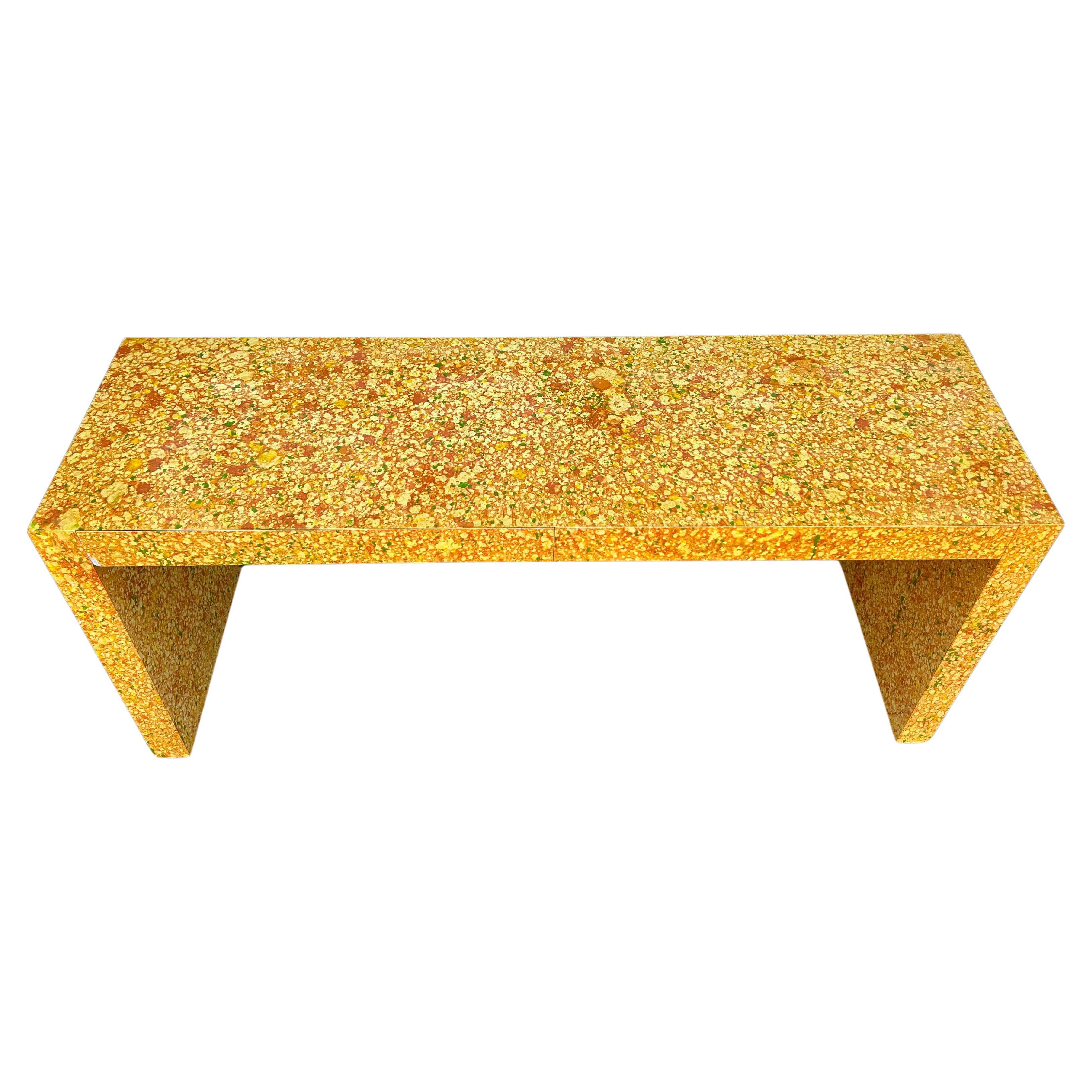 Wood Post Modern artistic funky Painted 2 Drawer narrow Desk or console table For Sale