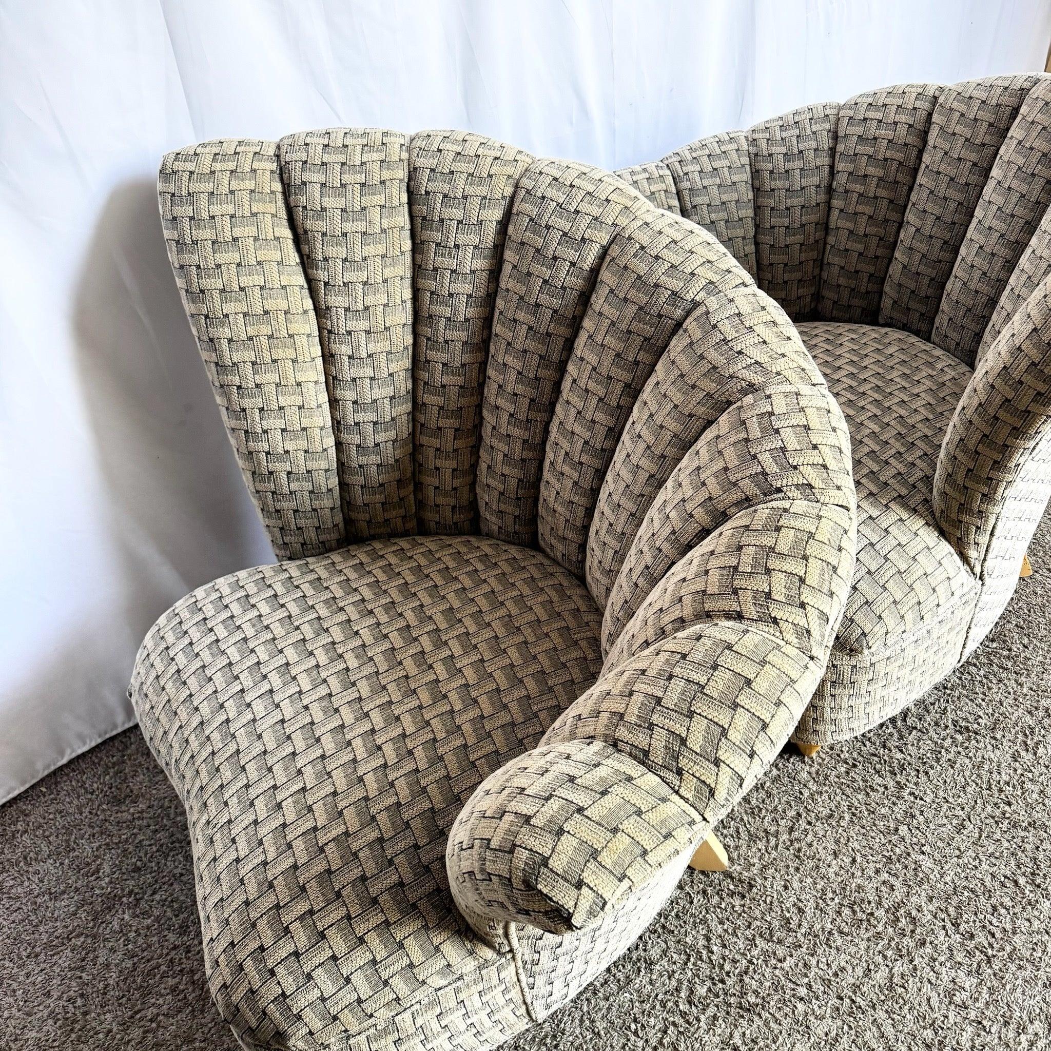 Fabric Post Modern Ascending Clam Shell Lounge Chairs - A Pair For Sale