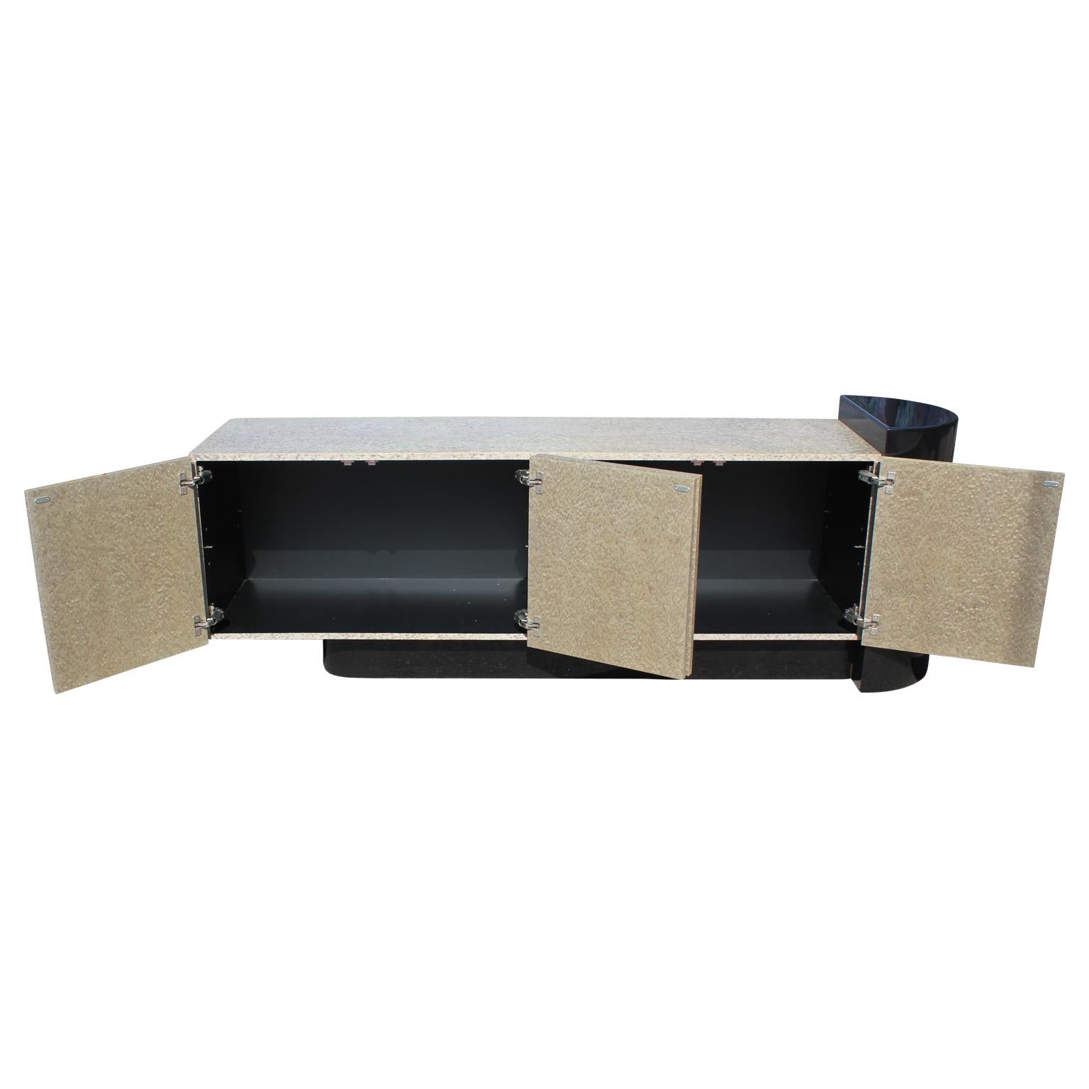 Italian Postmodern Asymmetrical Cantilevered Two-Tone Burl Veneer Sideboard or Credenza 
