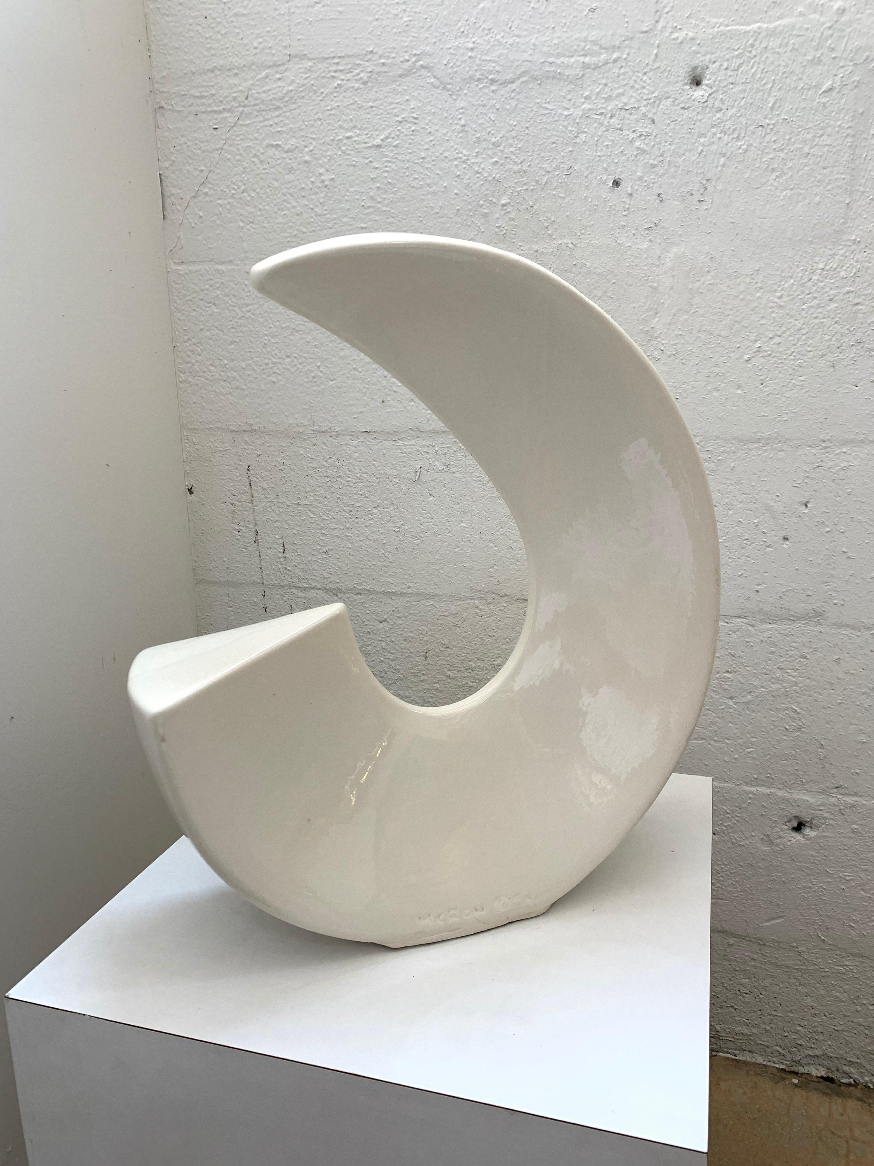Handmade postmodern ceramic vase rendered in white glazed ceramic pottery by McRon, 1994.