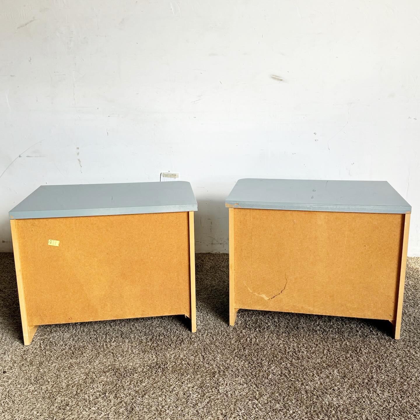 20th Century Italian Postmodern Baby Blue Lacquered Nightstands With Gold Accents – a Pair For Sale