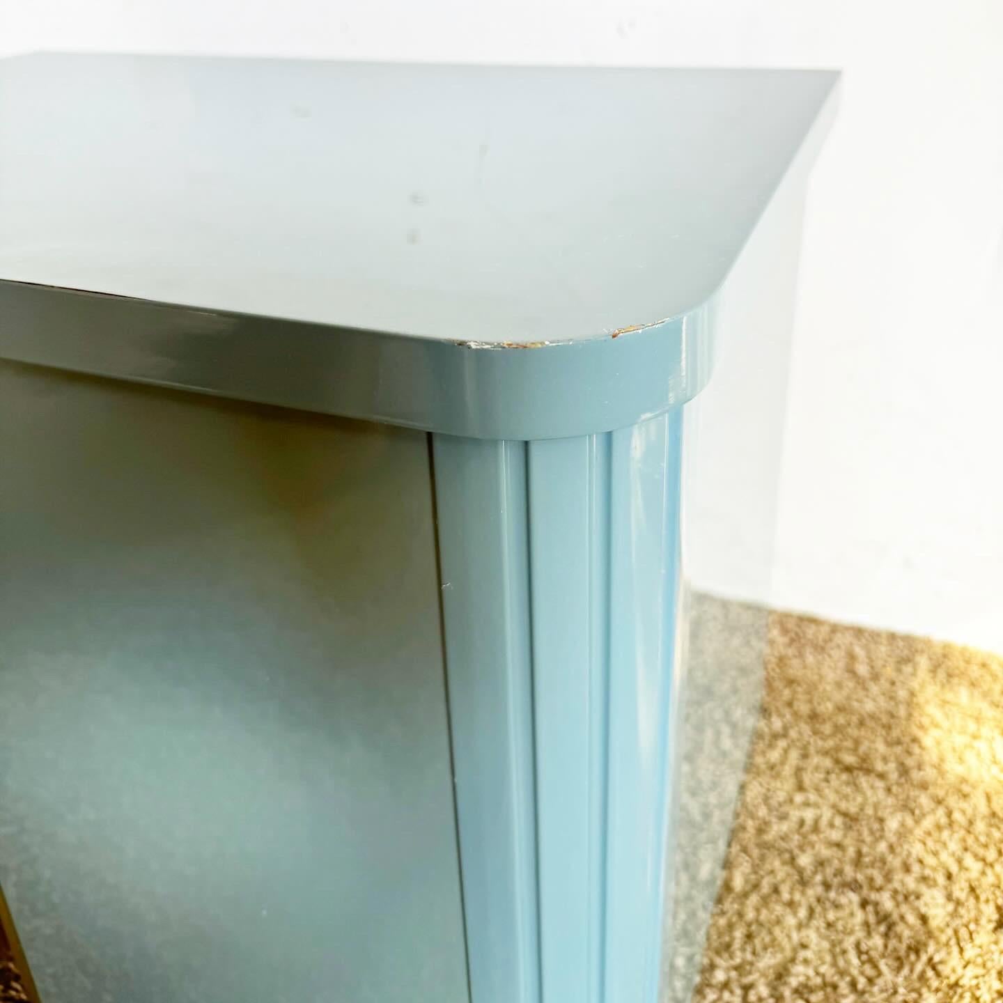 Italian Postmodern Baby Blue Lacquered Nightstands With Gold Accents – a Pair For Sale 1