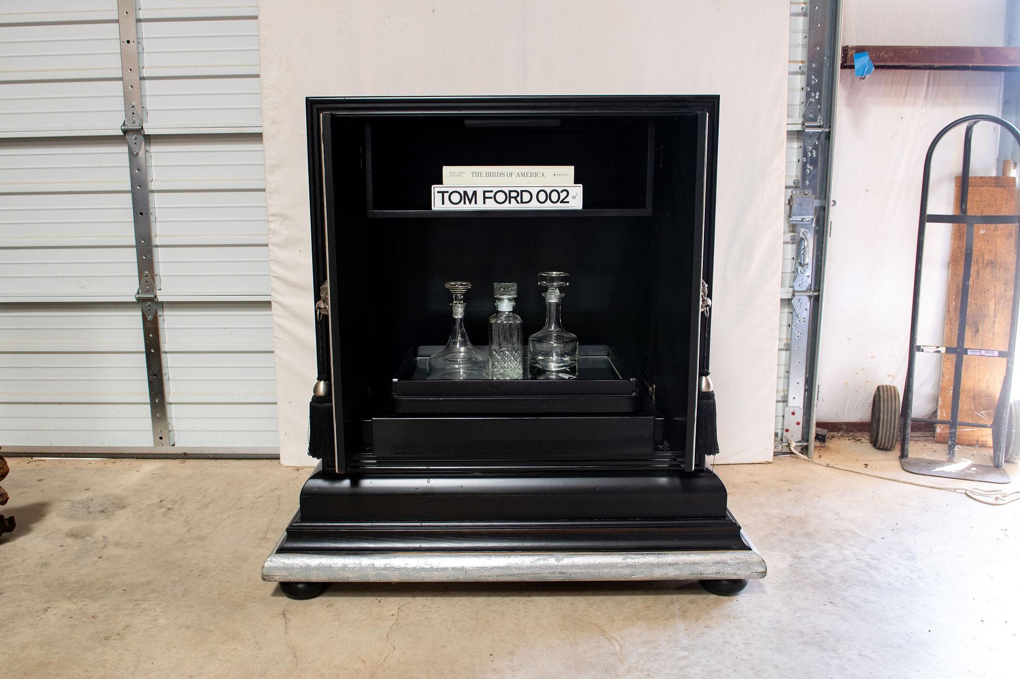 20th Century Post Modern Bar Cabinet / TV Cabinet with Original Lion Head Hardware For Sale