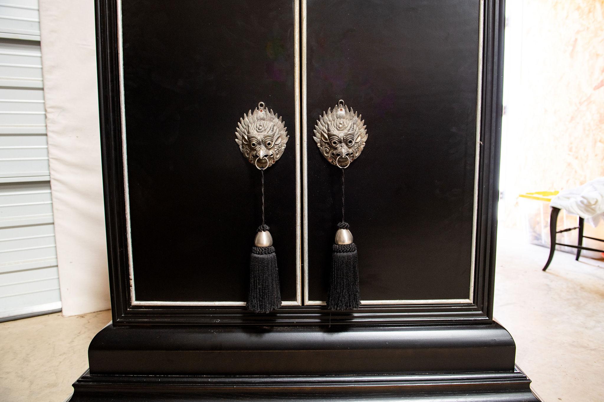 Post Modern Bar Cabinet / TV Cabinet with Original Lion Head Hardware For Sale 1