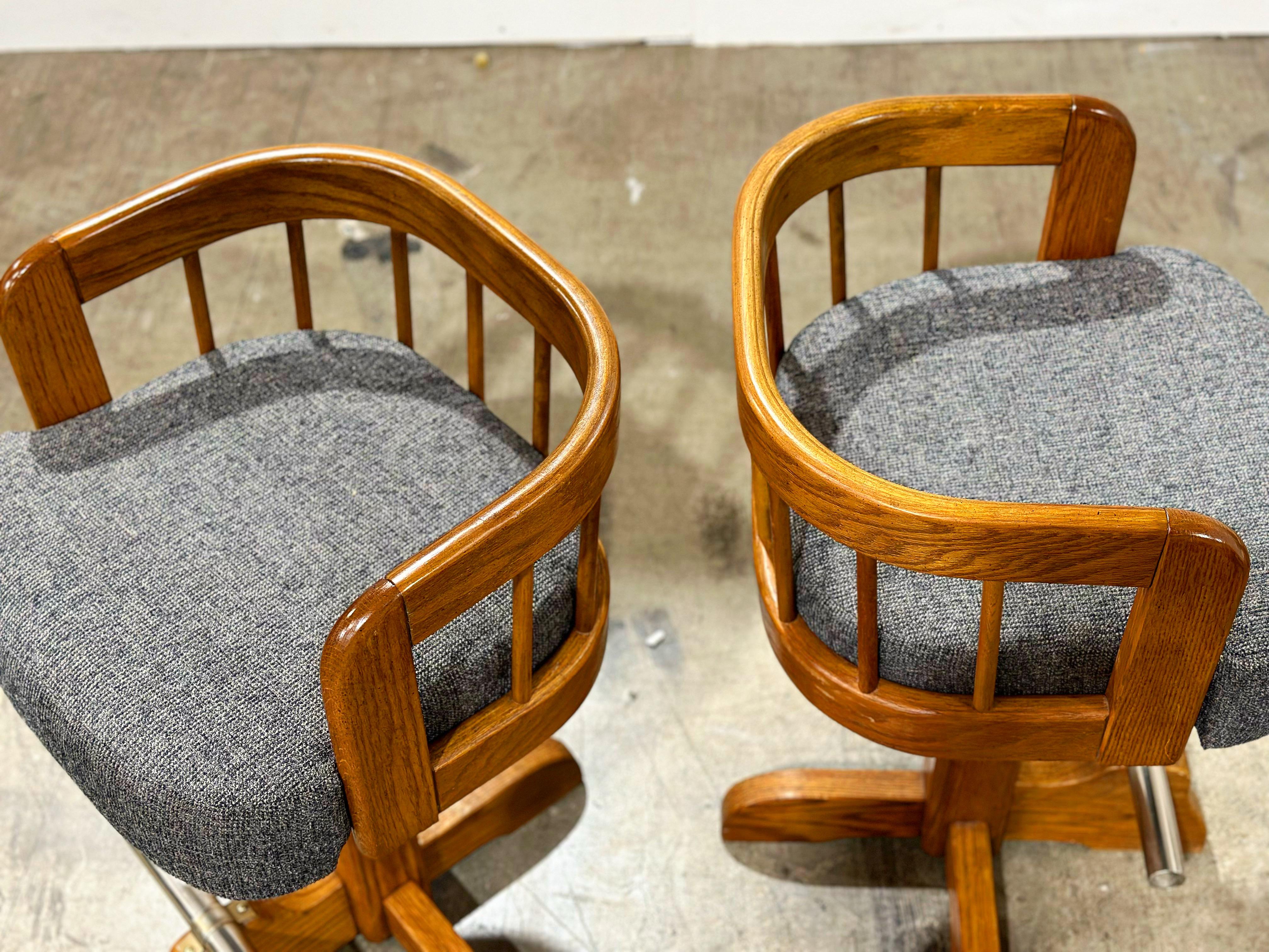 Post Modern Bar Stools - Counter Height Swivel - Solid Oak - After Lou Hodges 1