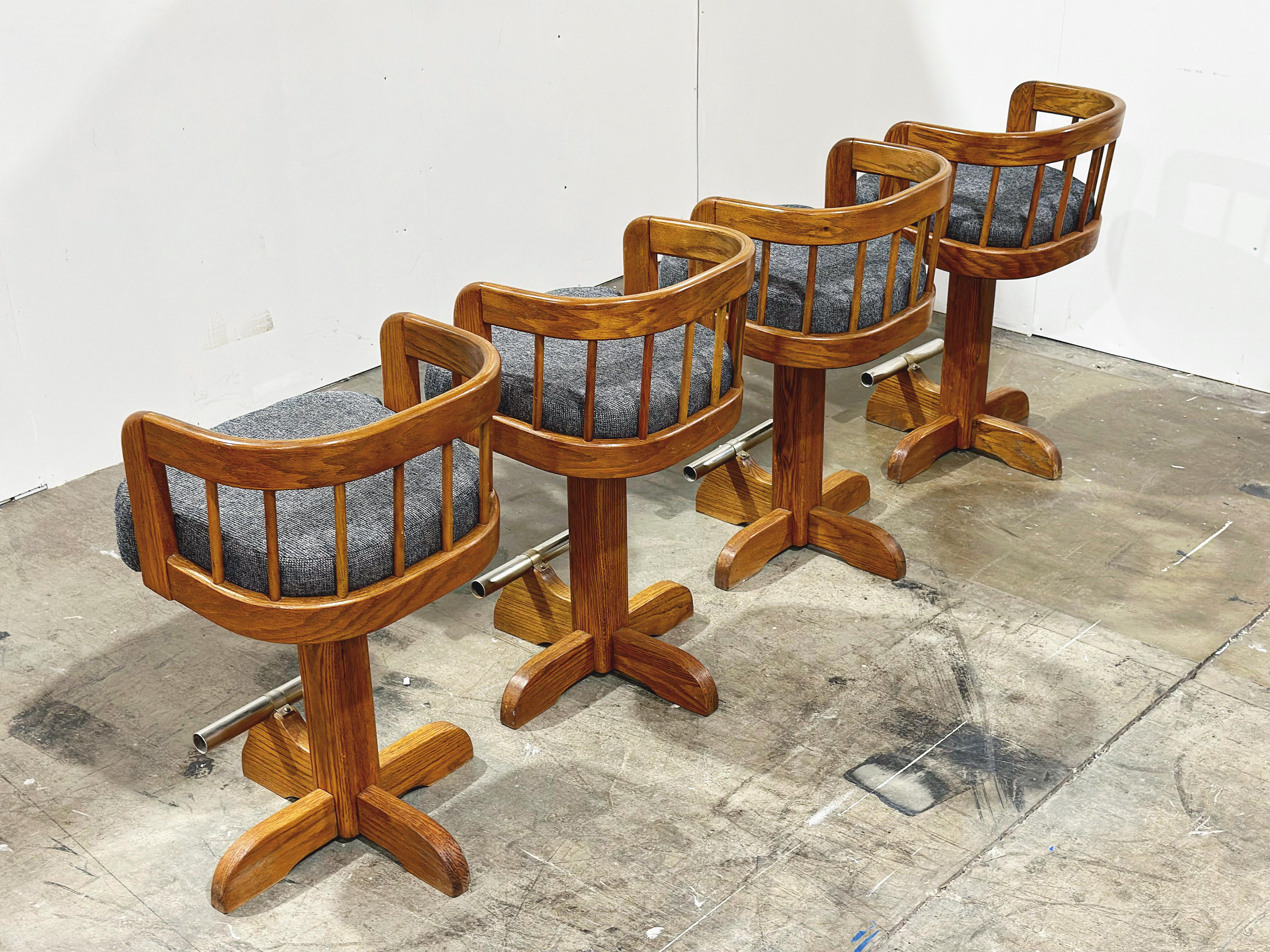 American Post Modern Bar Stools - Counter Height Swivel - Solid Oak - After Lou Hodges