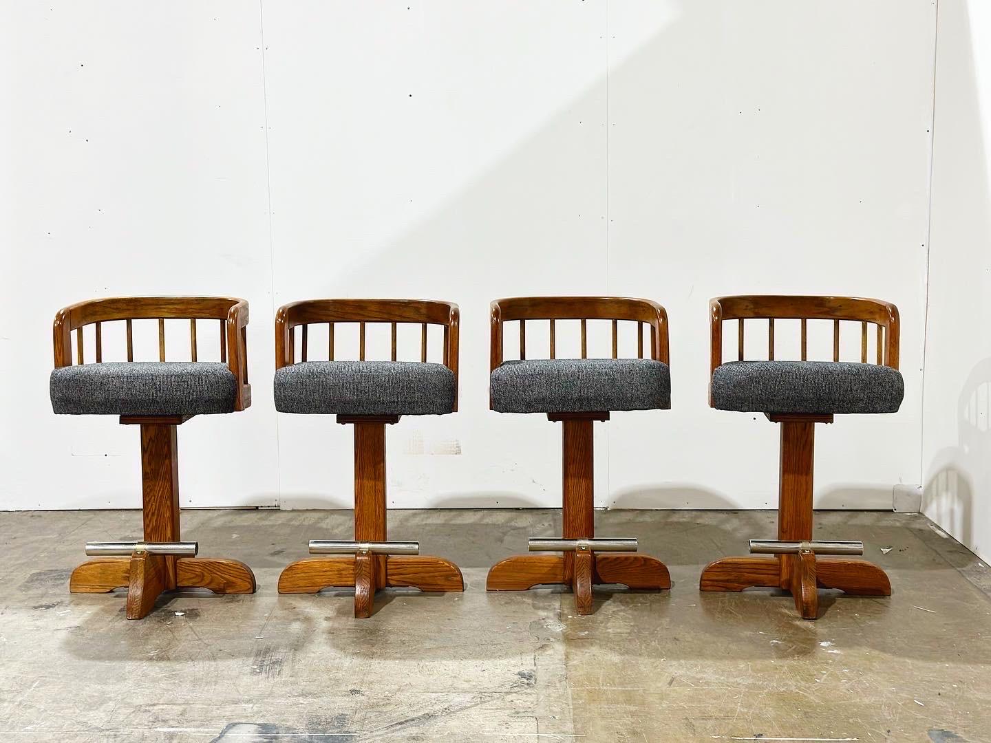 Post Modern Bar Stools - Counter Height Swivel - Solid Oak - After Lou Hodges In Good Condition In Decatur, GA