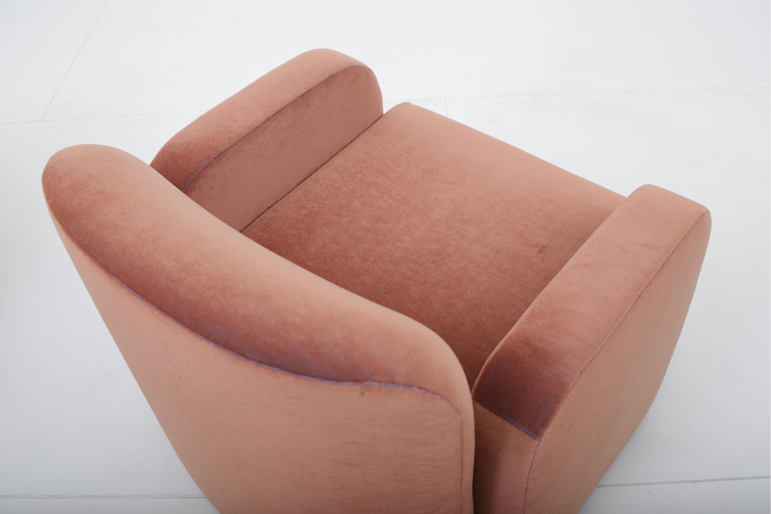 Mohair Postmodern Barrel Back Lounge Chairs
