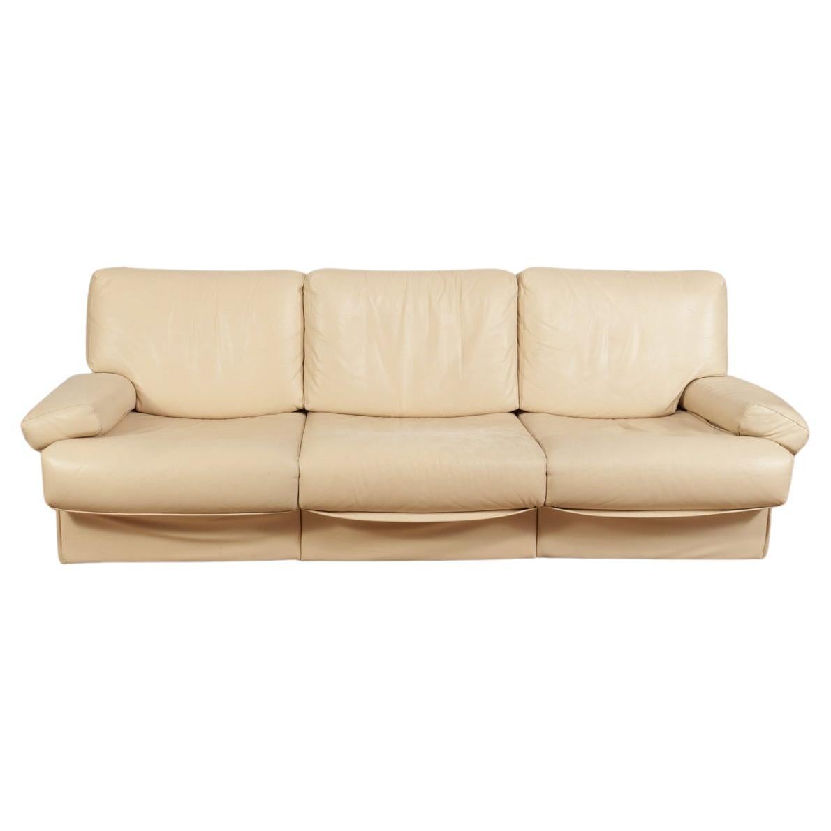Post modern beautiful beige leather 3 seat sofa by Busnelli For Sale