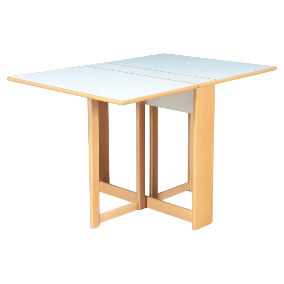 Mid-Century Modern Post modern beech and white laminate drop leaf dining Table