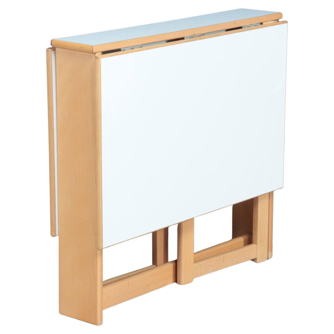 Danish Post modern beech and white laminate drop leaf dining Table