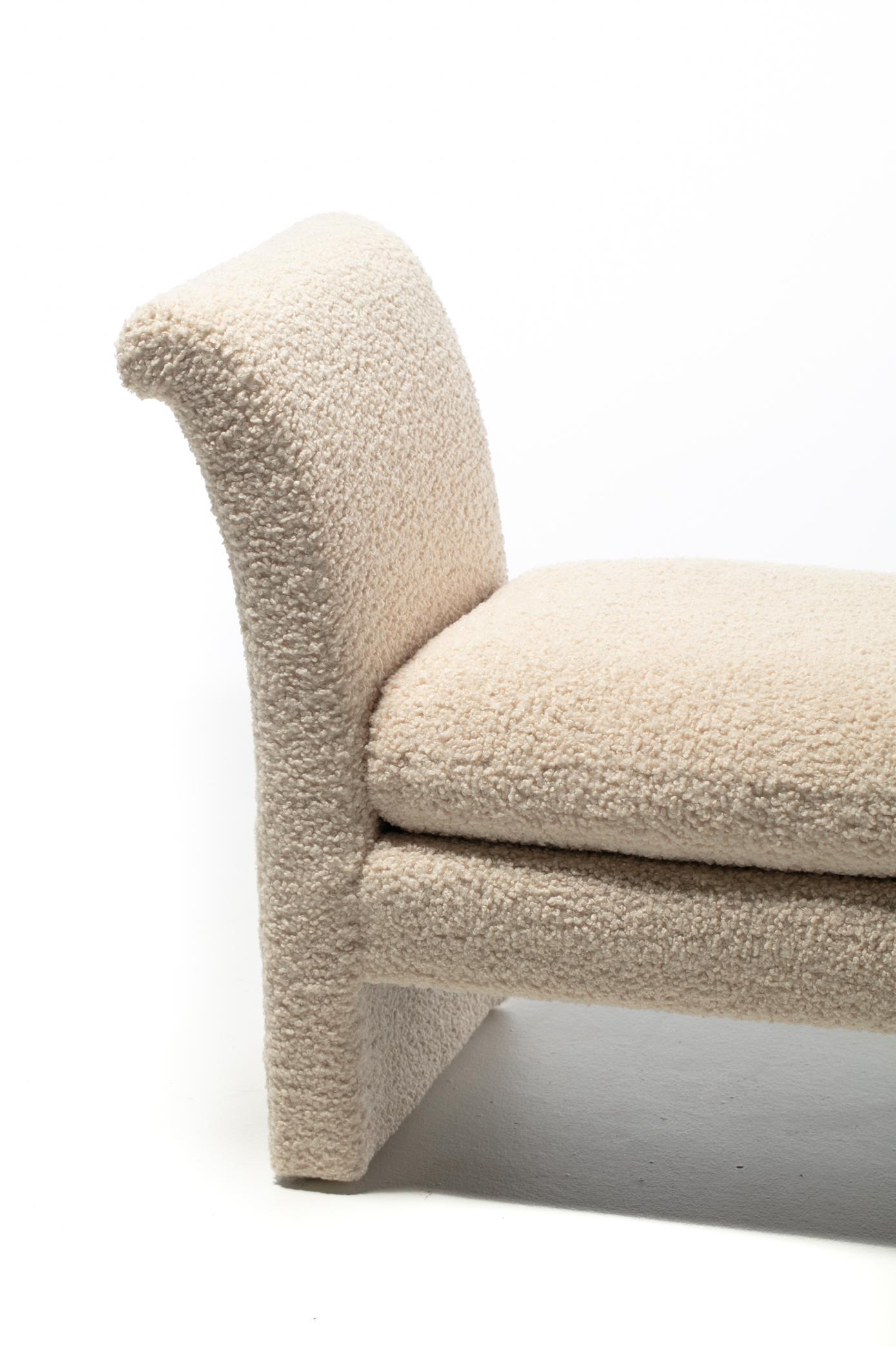 Post Modern Bench Settee Newly Upholstered in Luxurious Ivory White Bouclé en vente 4