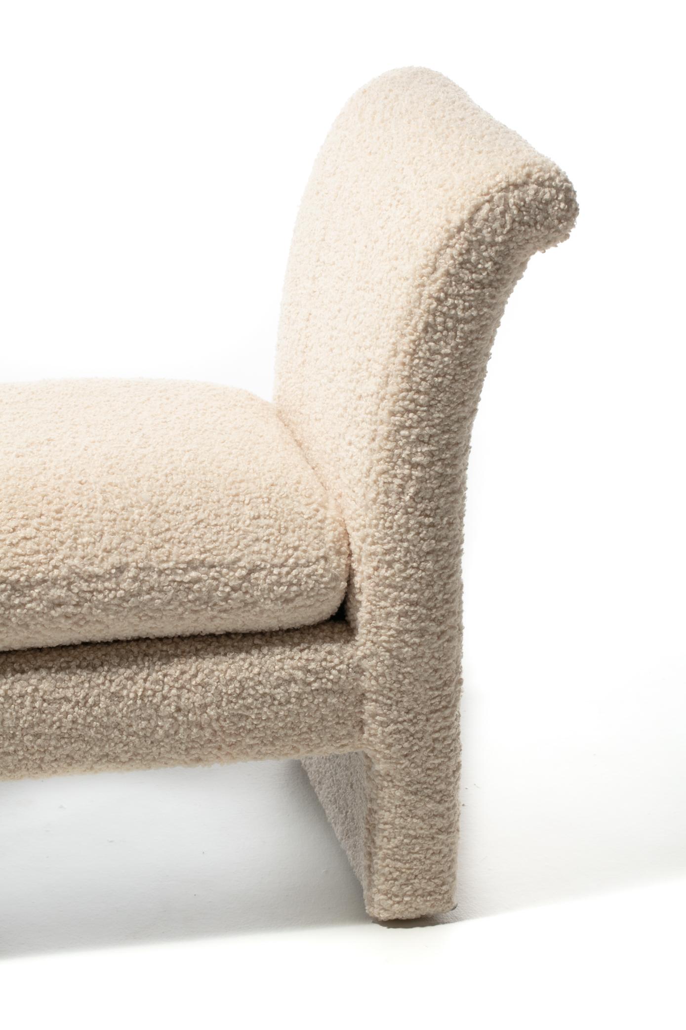 Post Modern Bench Settee Newly Upholstered in Luxurious Ivory White Bouclé en vente 5