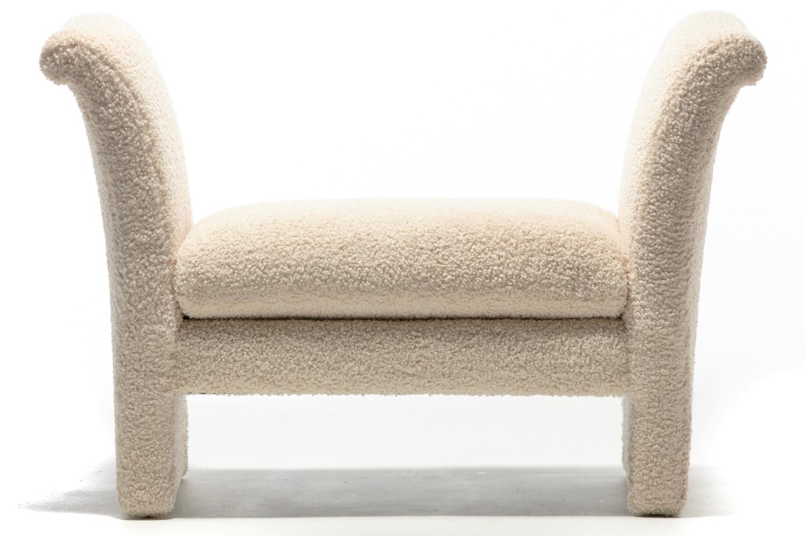 Post Modern Bench Settee Newly Upholstered in Luxurious Ivory White Bouclé For Sale 8