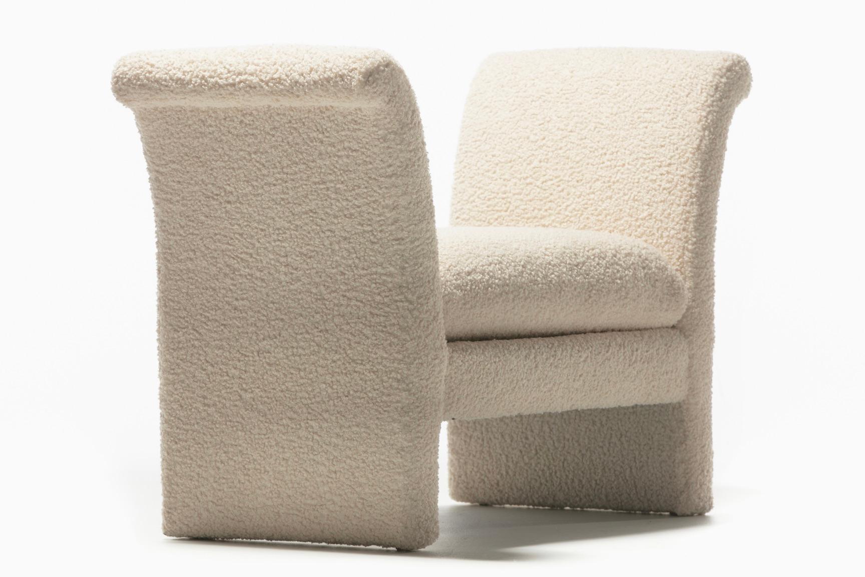 Post-Modern Post Modern Bench Settee Newly Upholstered in Luxurious Ivory White Bouclé For Sale