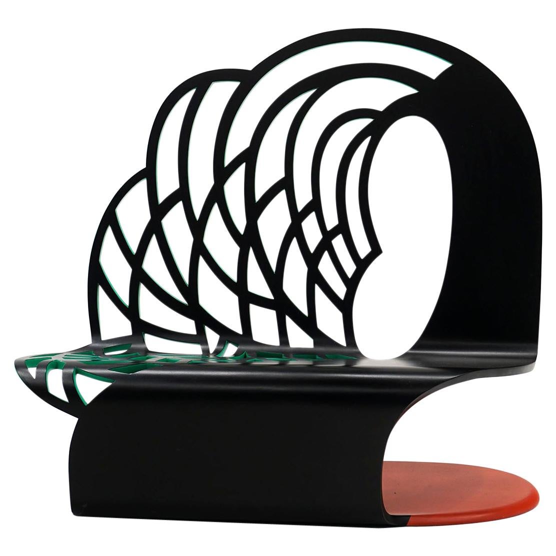 Postmodern Bench with High Back by Alan Siegel, 1986. Signed. #2 in the Edition