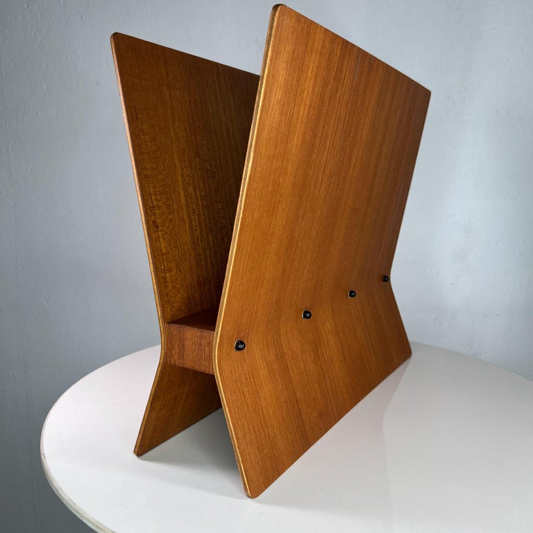 PostModern Bent Plywood Sculptural Teak Magazine Rack Stand Style