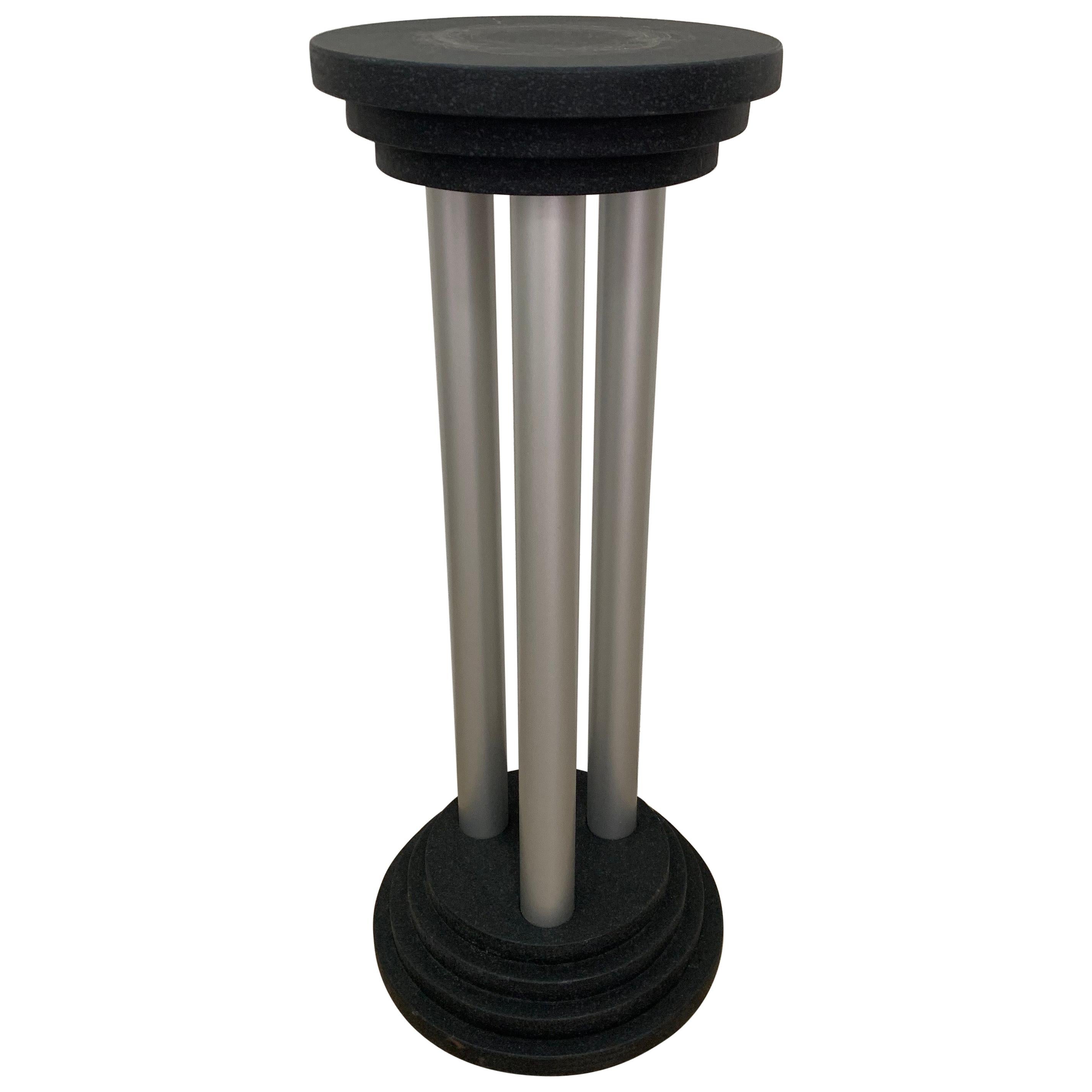 Postmodern Black and Grey Wood Pedestal or Plant Stand, Italy, 1990s