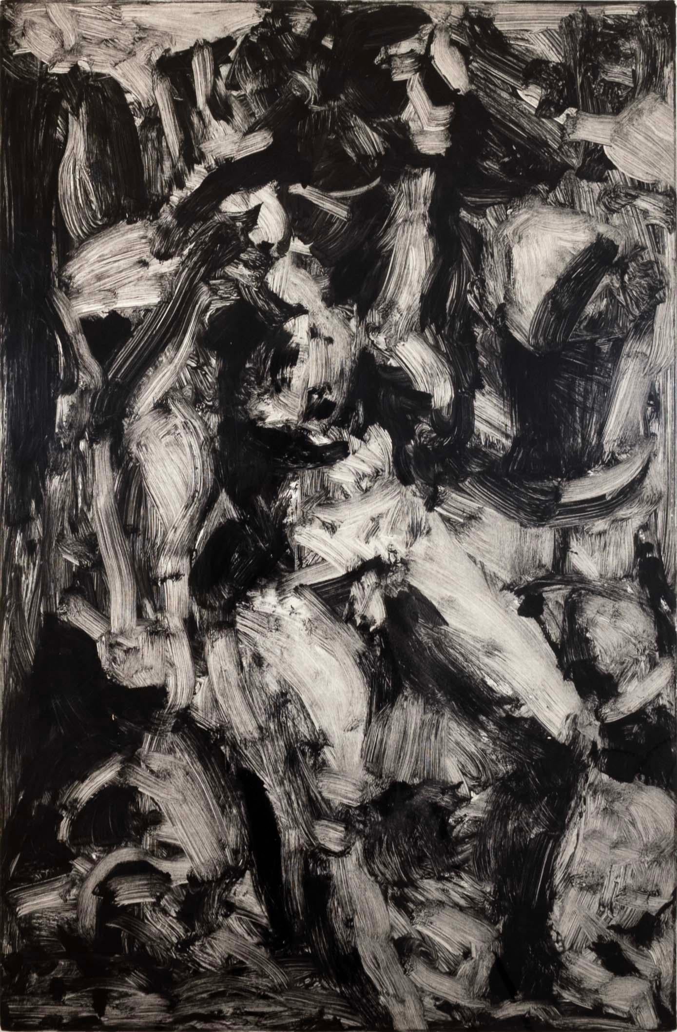 Postmoderner Schwarz-Weiß-Monogramm des abstrakten Expressionismus, signiert 1981, gerahmt (amerikanisch) im Angebot