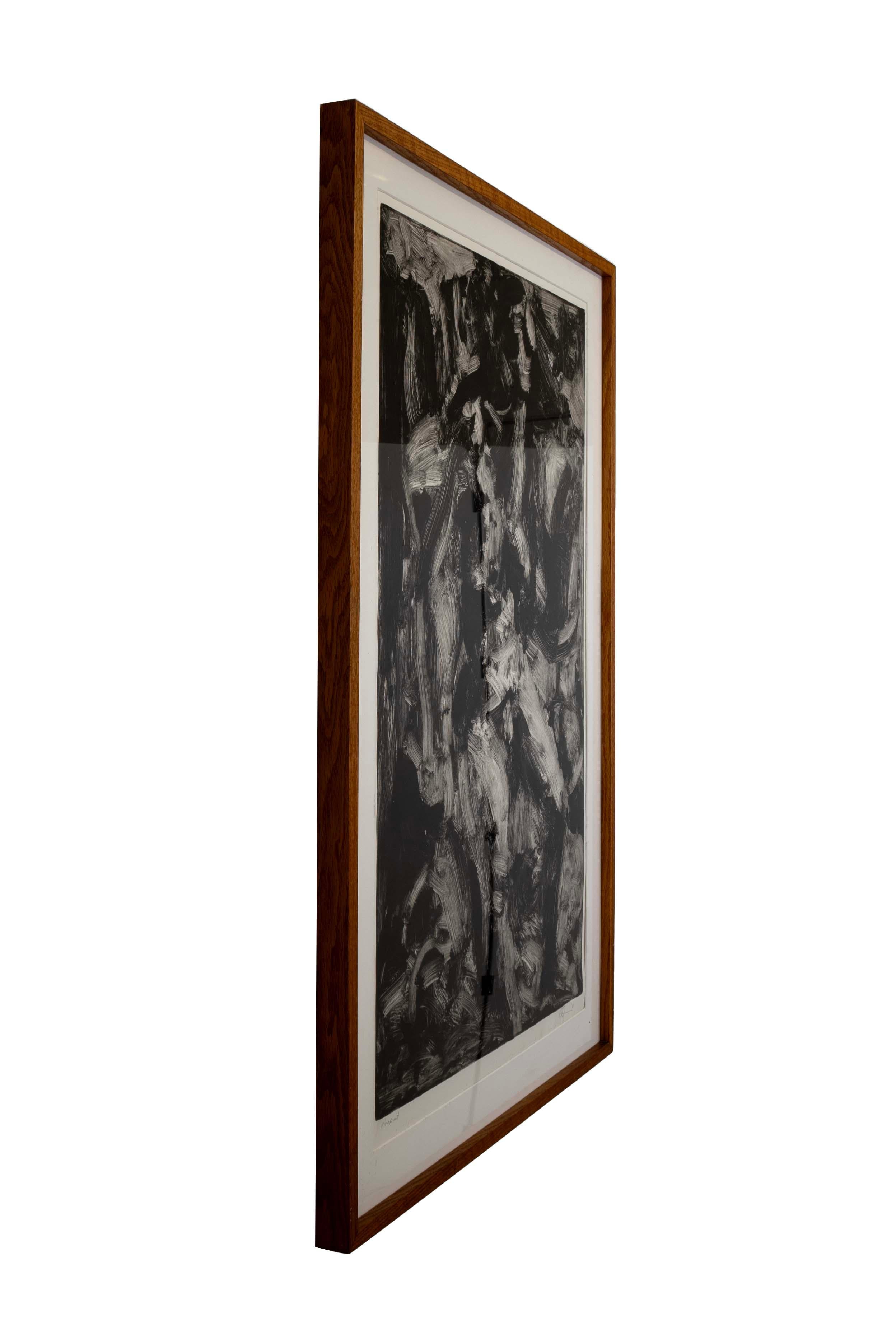 Postmoderner Schwarz-Weiß-Monogramm des abstrakten Expressionismus, signiert 1981, gerahmt im Zustand „Gut“ im Angebot in Keego Harbor, MI