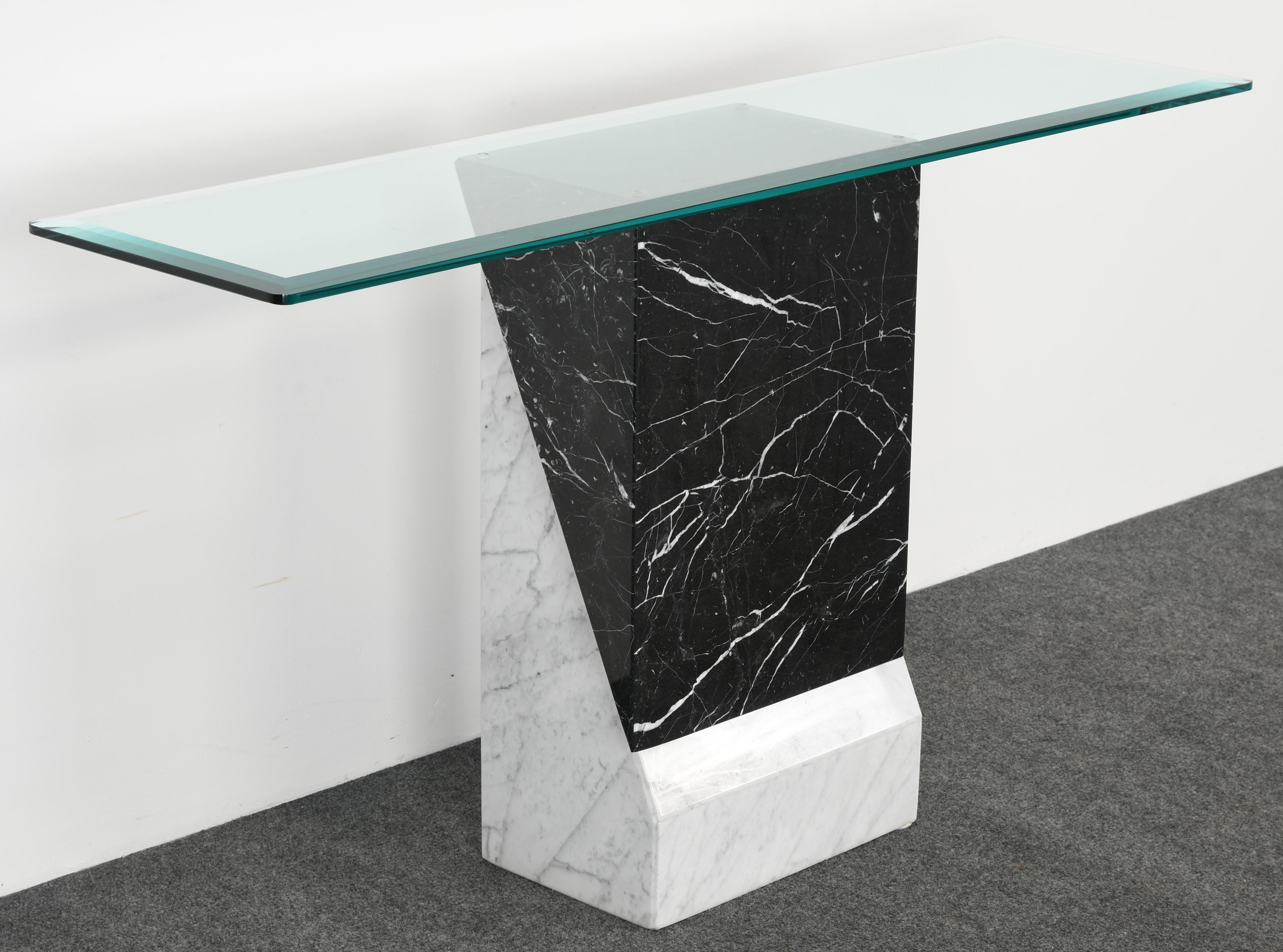 Post-Modern Postmodern Black and White Marble Console Table, 1980s