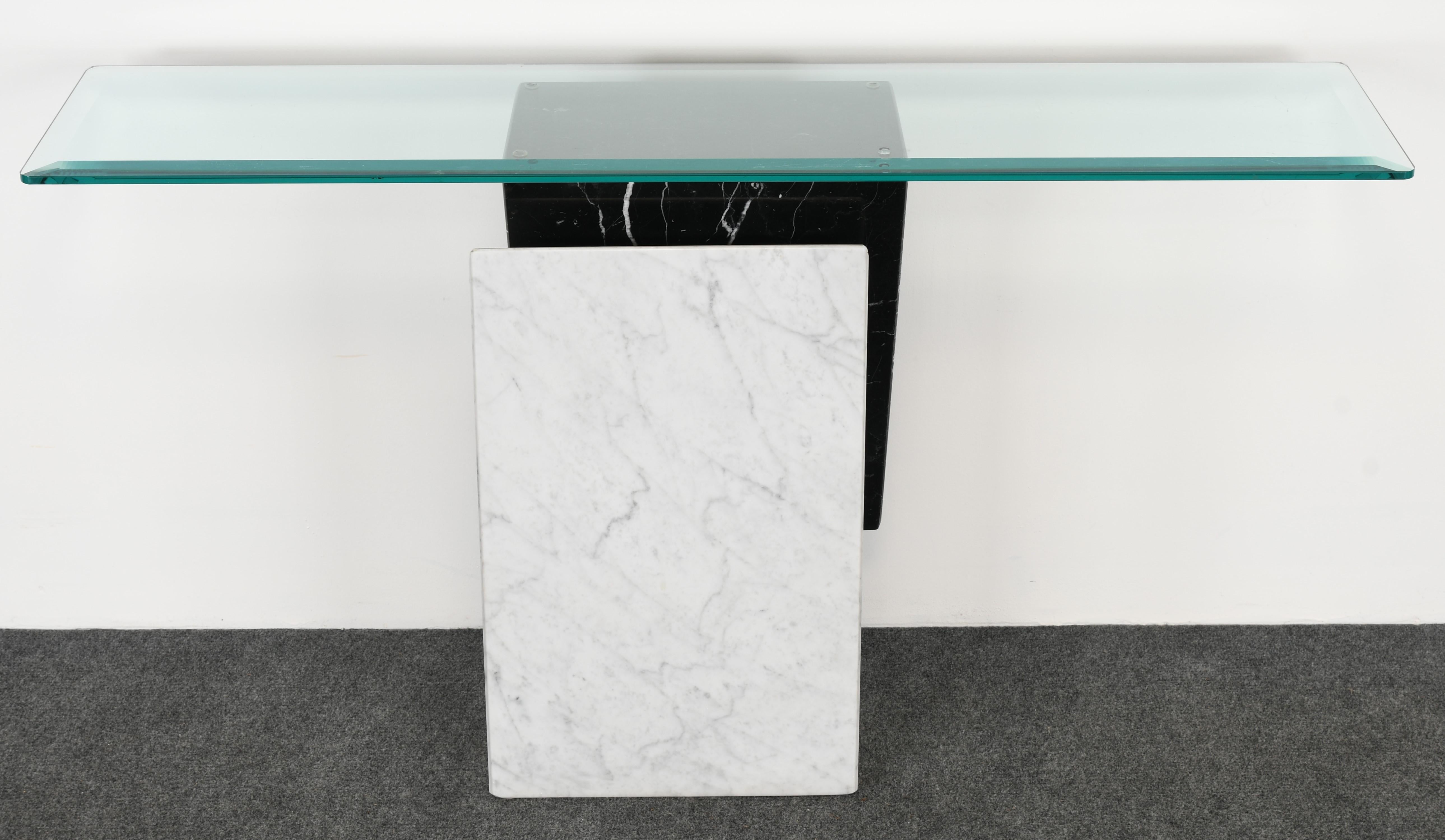 Italian Postmodern Black and White Marble Console Table, 1980s