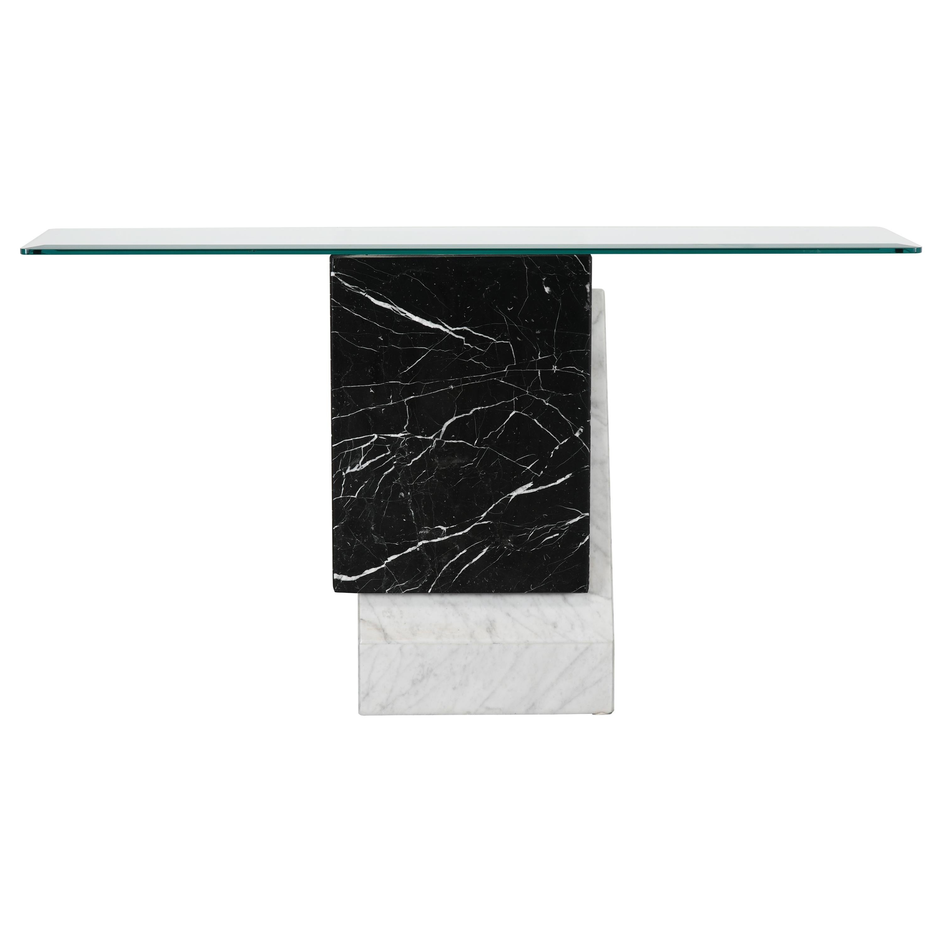 Postmodern Black and White Marble Console Table, 1980s