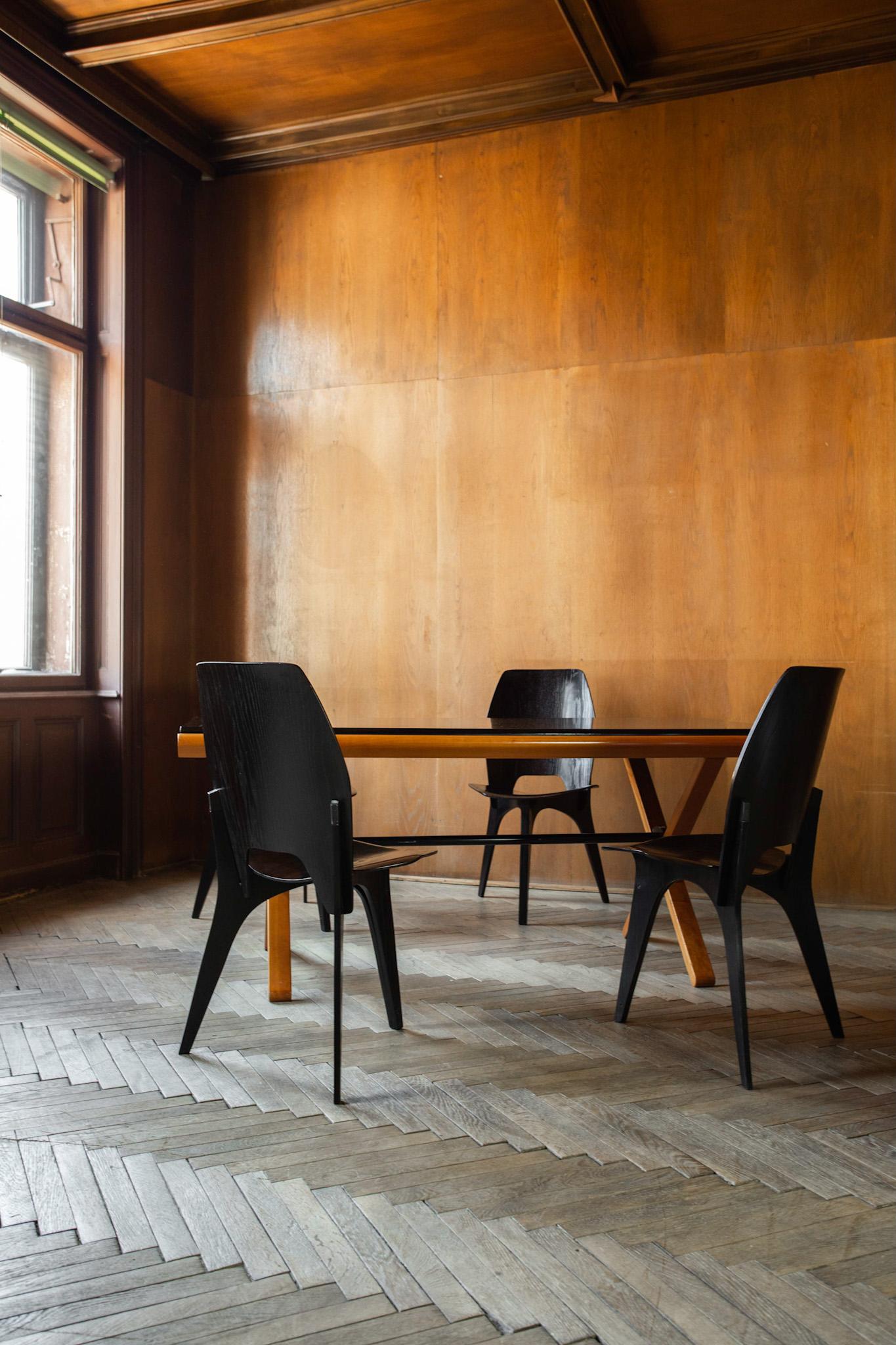 Post-Modern Black Brown Wooden Dining Table by Gianfranco Frattini, Italy 1980 2