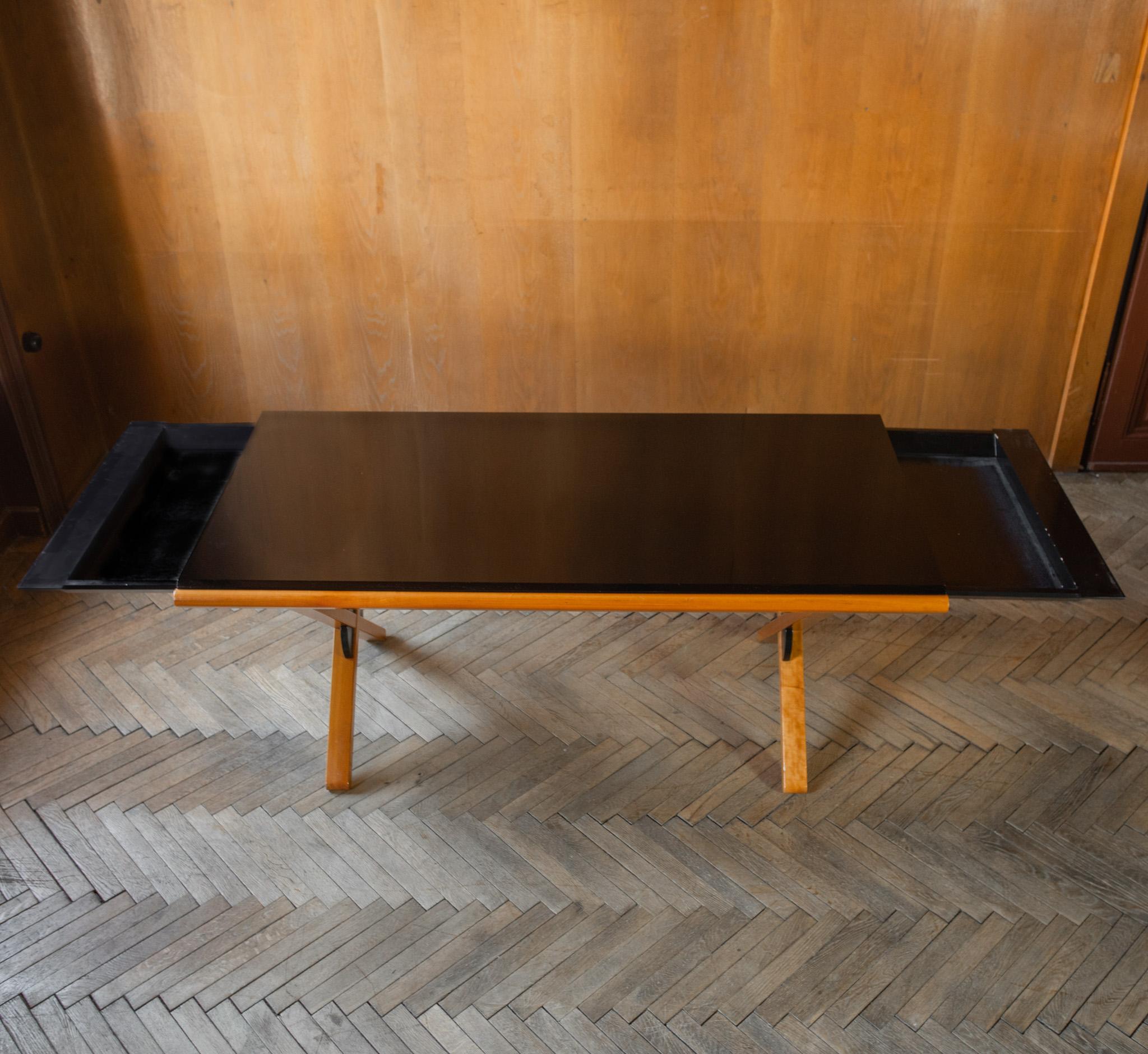 Post-Modern Black Brown Wooden Dining Table by Gianfranco Frattini, Italy 1980 3