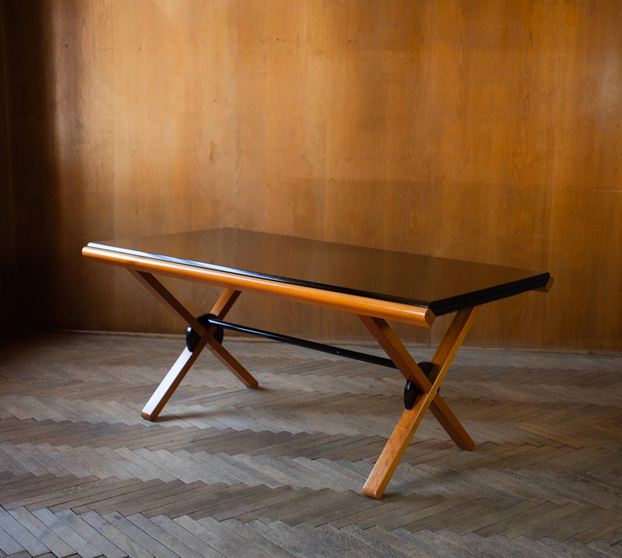 Post-Modern Black Brown Wooden Dining Table by Gianfranco Frattini, Italy 1980 4