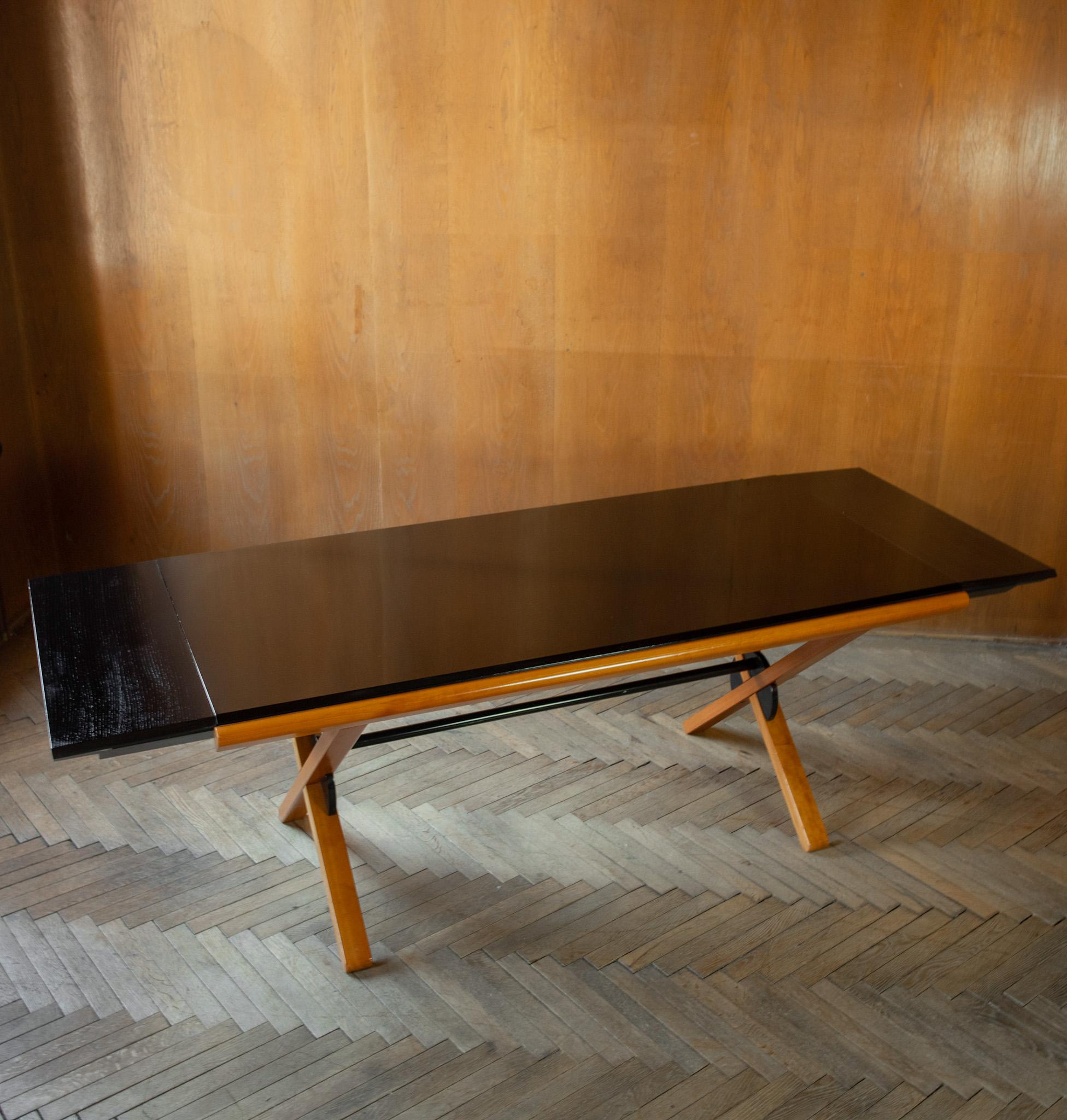 Painted Post-Modern Black Brown Wooden Dining Table by Gianfranco Frattini, Italy 1980