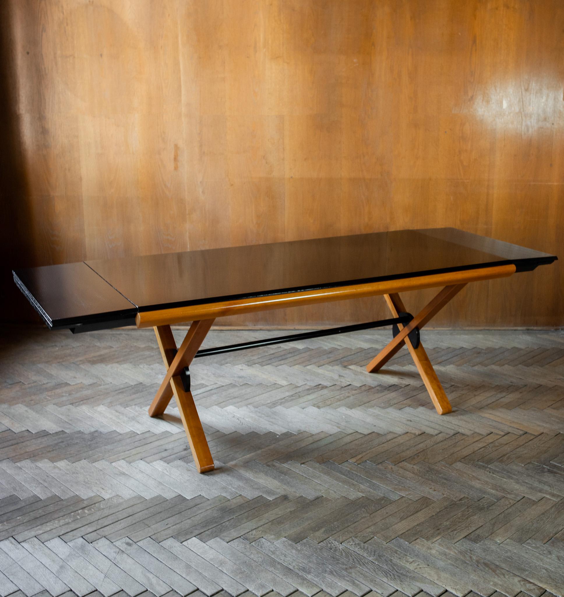 Late 20th Century Post-Modern Black Brown Wooden Dining Table by Gianfranco Frattini, Italy 1980